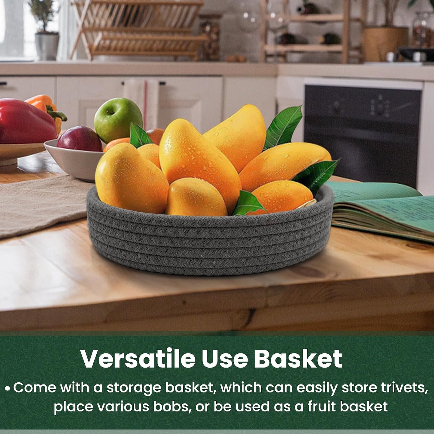 10 Inch Trivets for Hot Dishes, Hot Pots and Pans, 5 Pcs | Comes with Storage Basket, Extra Large Thick Heat Resistant