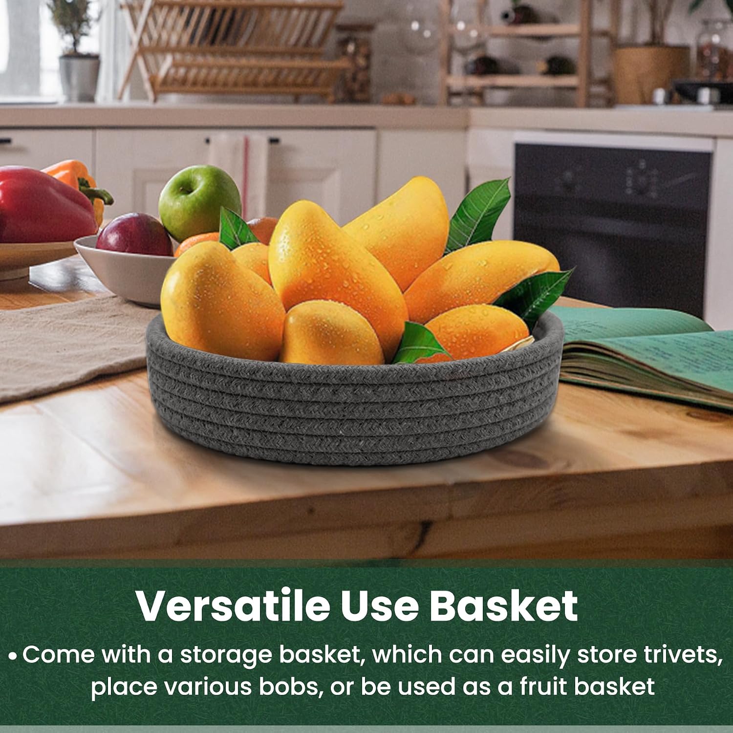 10 Inch Trivets for Hot Dishes, Hot Pots and Pans, 5 Pcs | Comes with Storage Basket, Extra Large Thick Heat Resistant