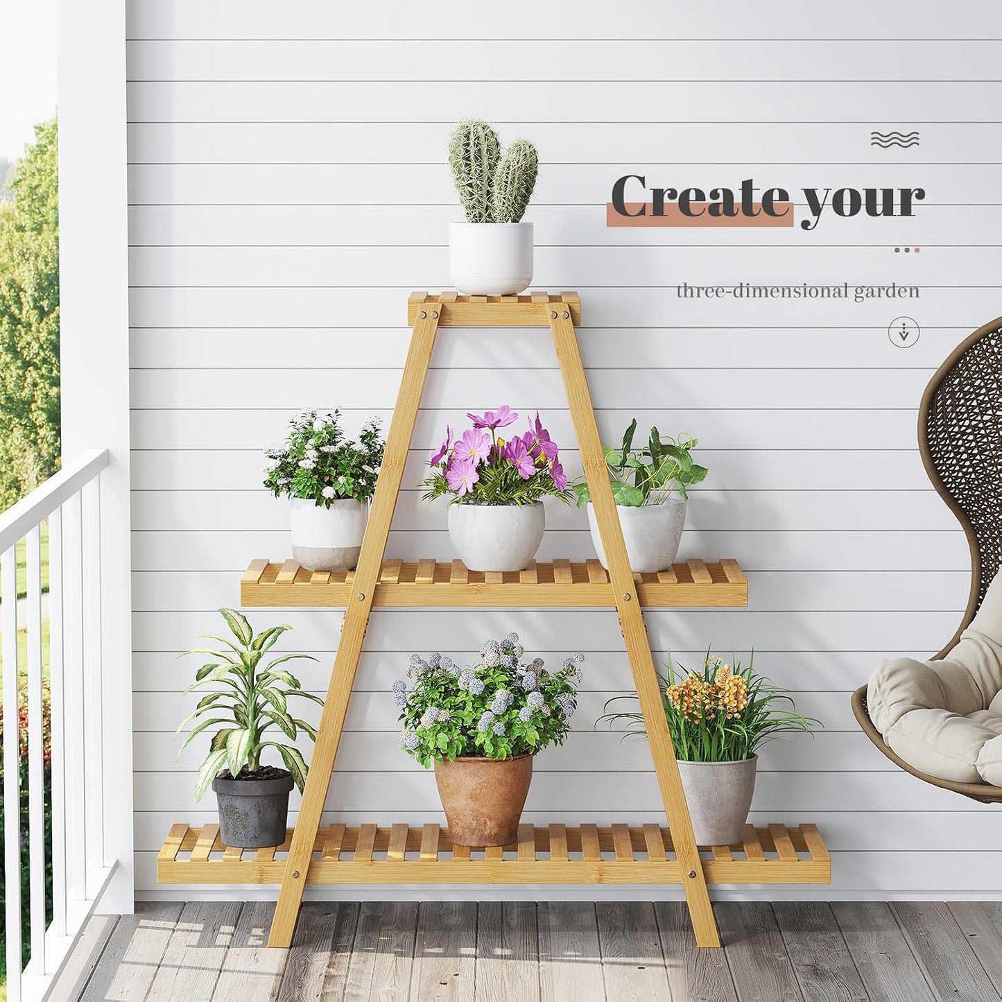 STDDRE Plant Stand For Indoor Outdoor Tiered Plant Shelf 3 Tier 8 Potted Bamboo Flower Holder Ladder Rack For Multiple