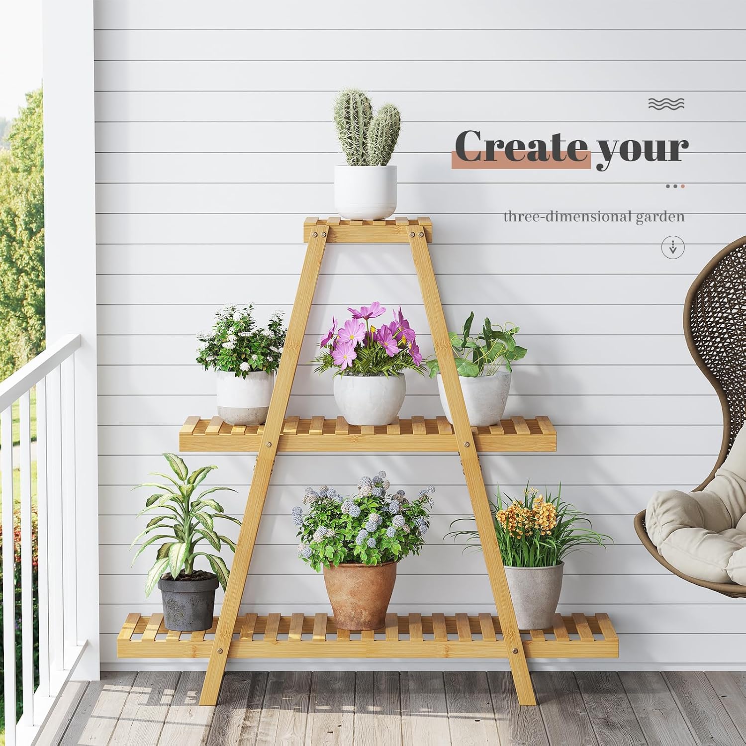 STDDRE Plant Stand For Indoor Outdoor Tiered Plant Shelf 3 Tier 8 Potted Bamboo Flower Holder Ladder Rack For Multiple