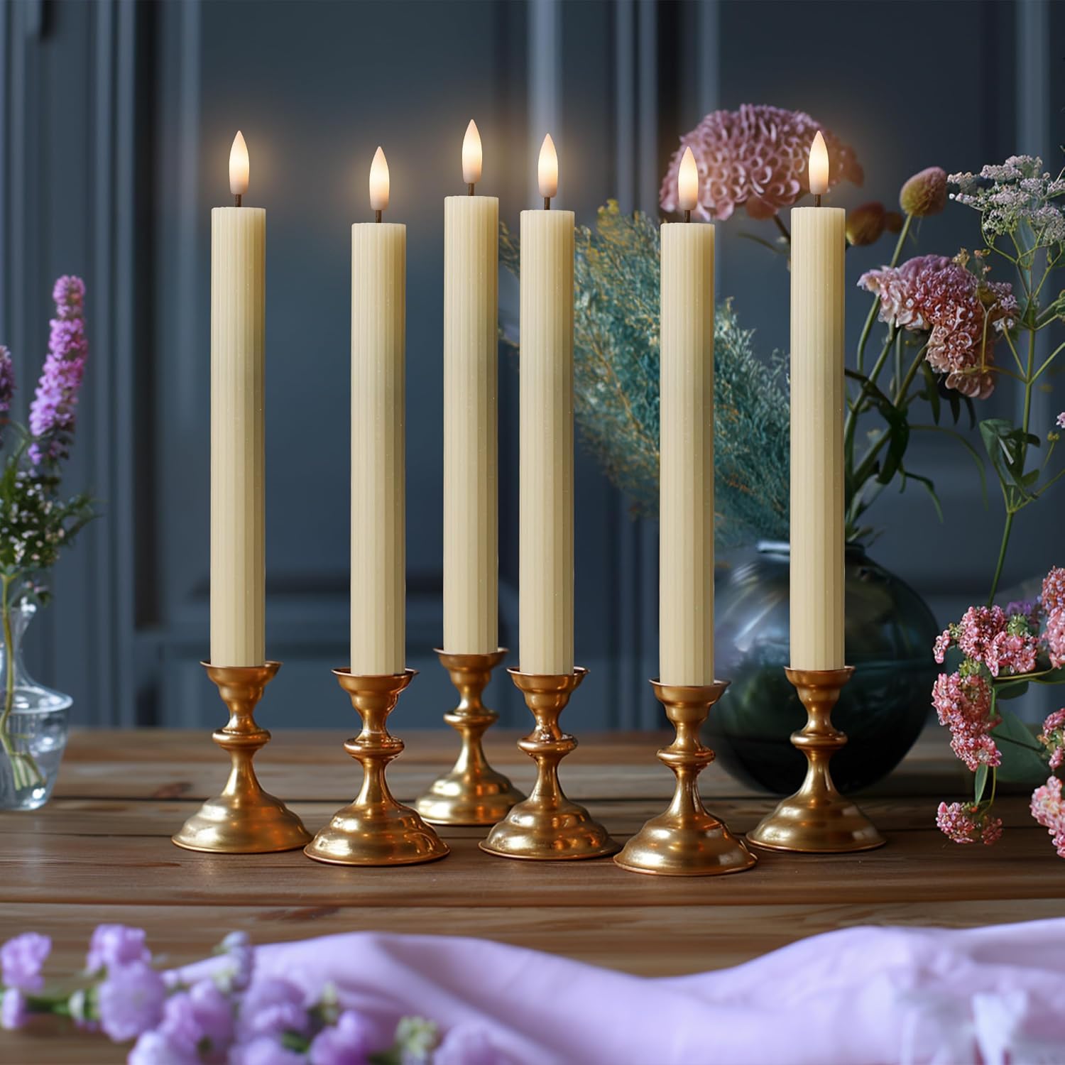 10" Fluted LED Ivory Grooved Pillar Candles with 2 Remotes & 24h Timer Memory, On/Off Switch - Flameless Dimmable