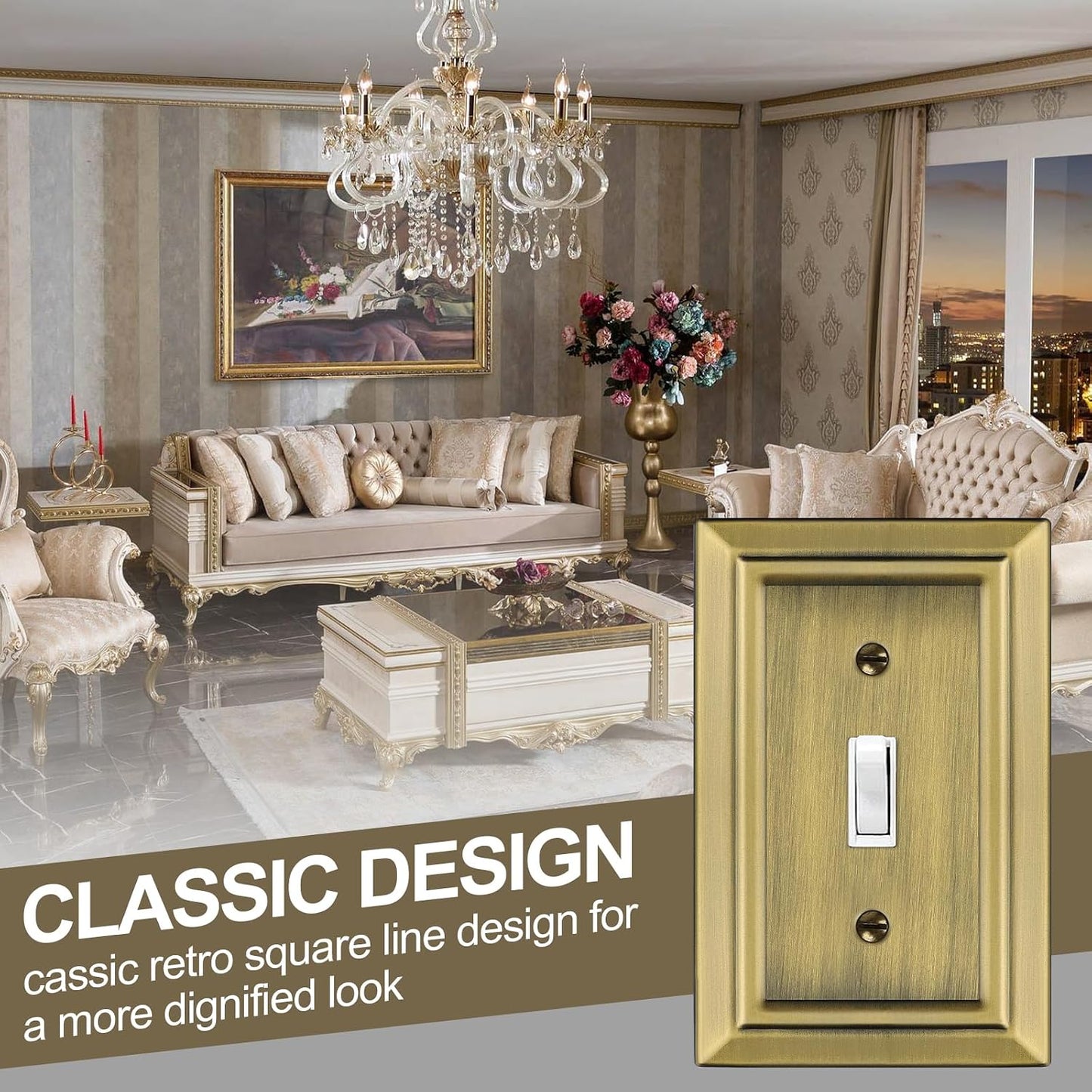 Metal Wall Plate for Light Switch, Applicable to Single Toggle, 6 Pack | Decorative Antique Brass Light Switch Cover