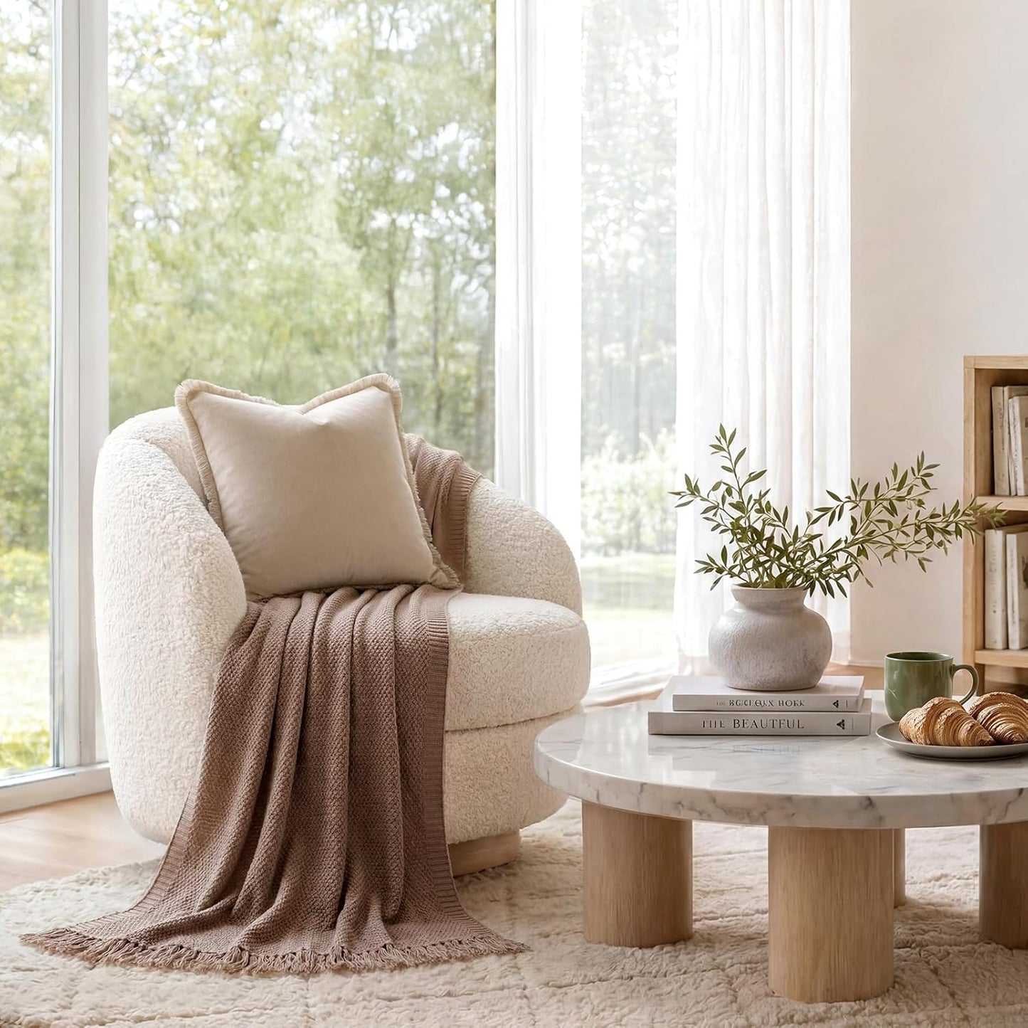 Neutral Velvet Throw Pillow Covers / Beige / 18 x 18 / Set of 2