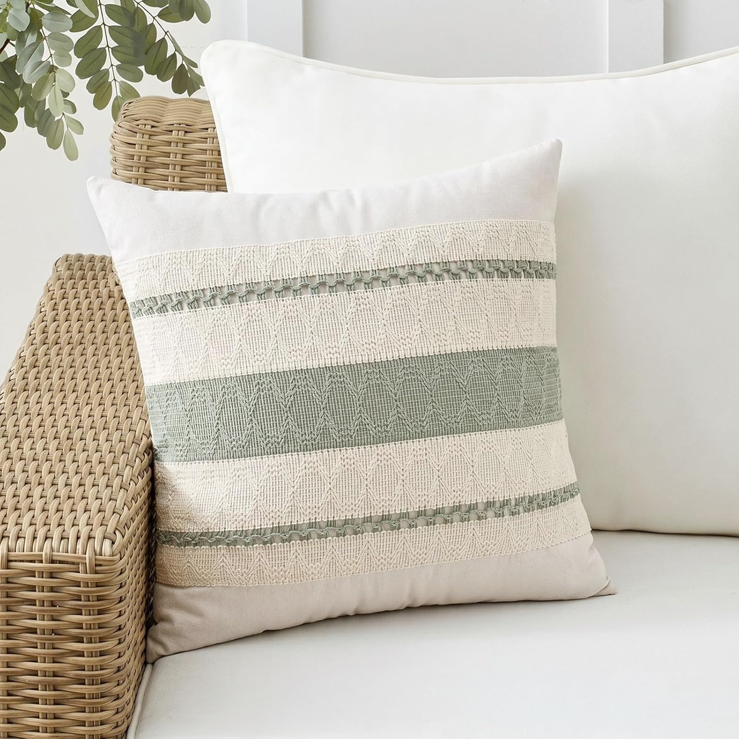 Boho Decorative Throw Pillow Covers / 18 x 18 / Sage Green / Set of 2