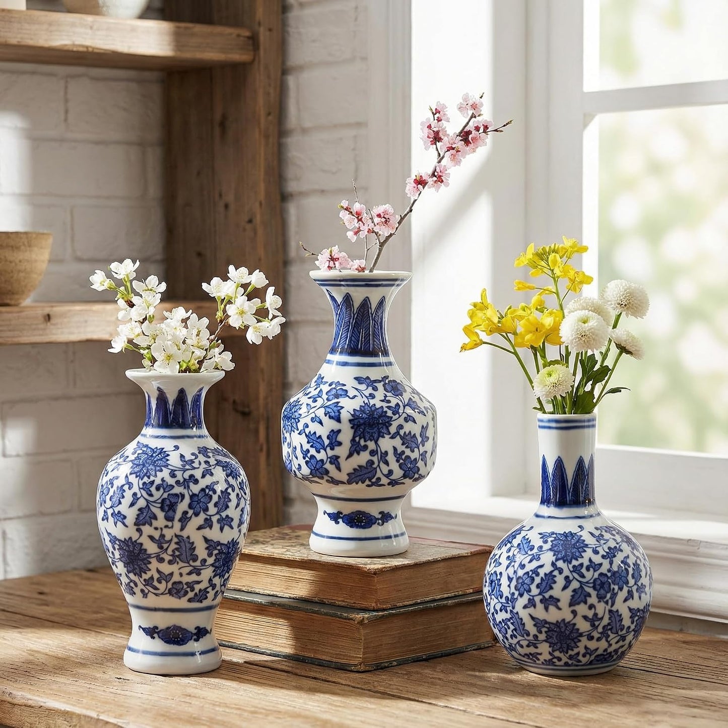 Tall Mini Vintage Vases / Blue / 5.5 Inch / Set of 3