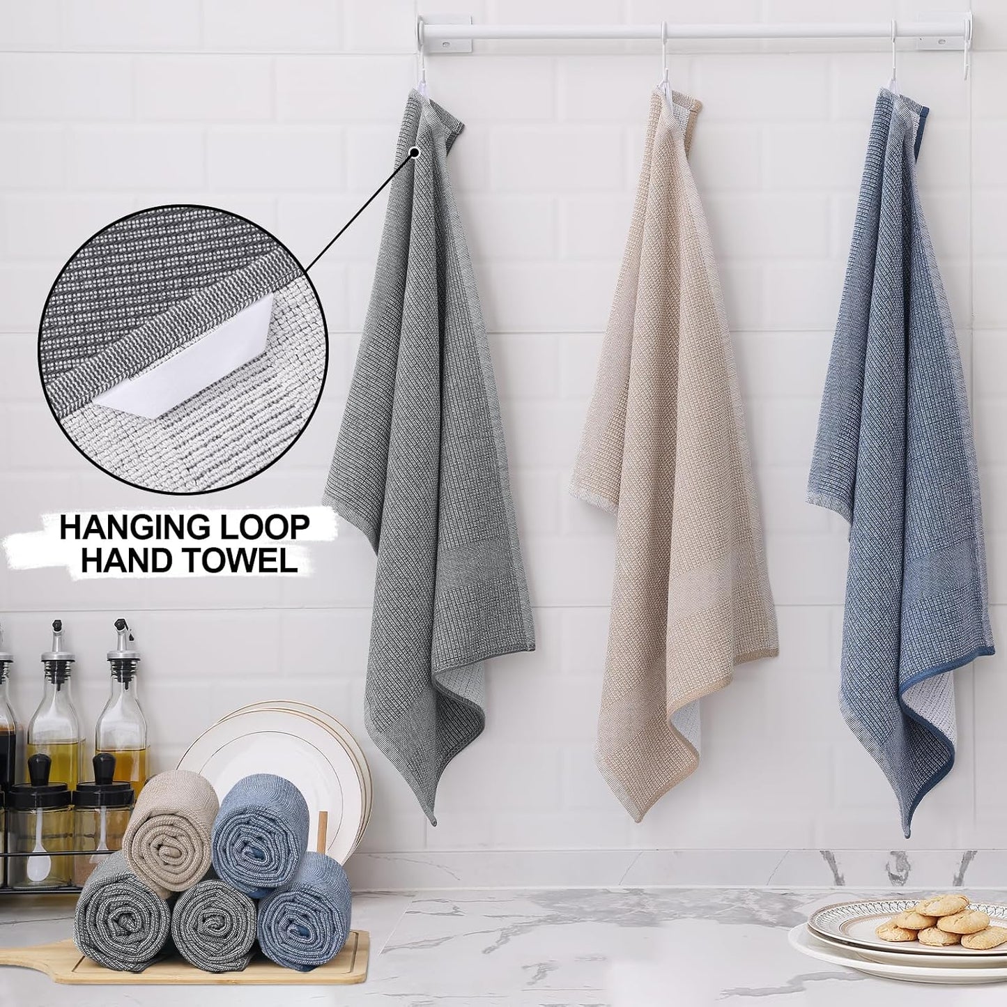 Homaxy 380 GSM Cotton Premium Kitchen Towels 8 Pack, 18"x 28", Mixed Color | Flat and Terry Dish Towels, Highly