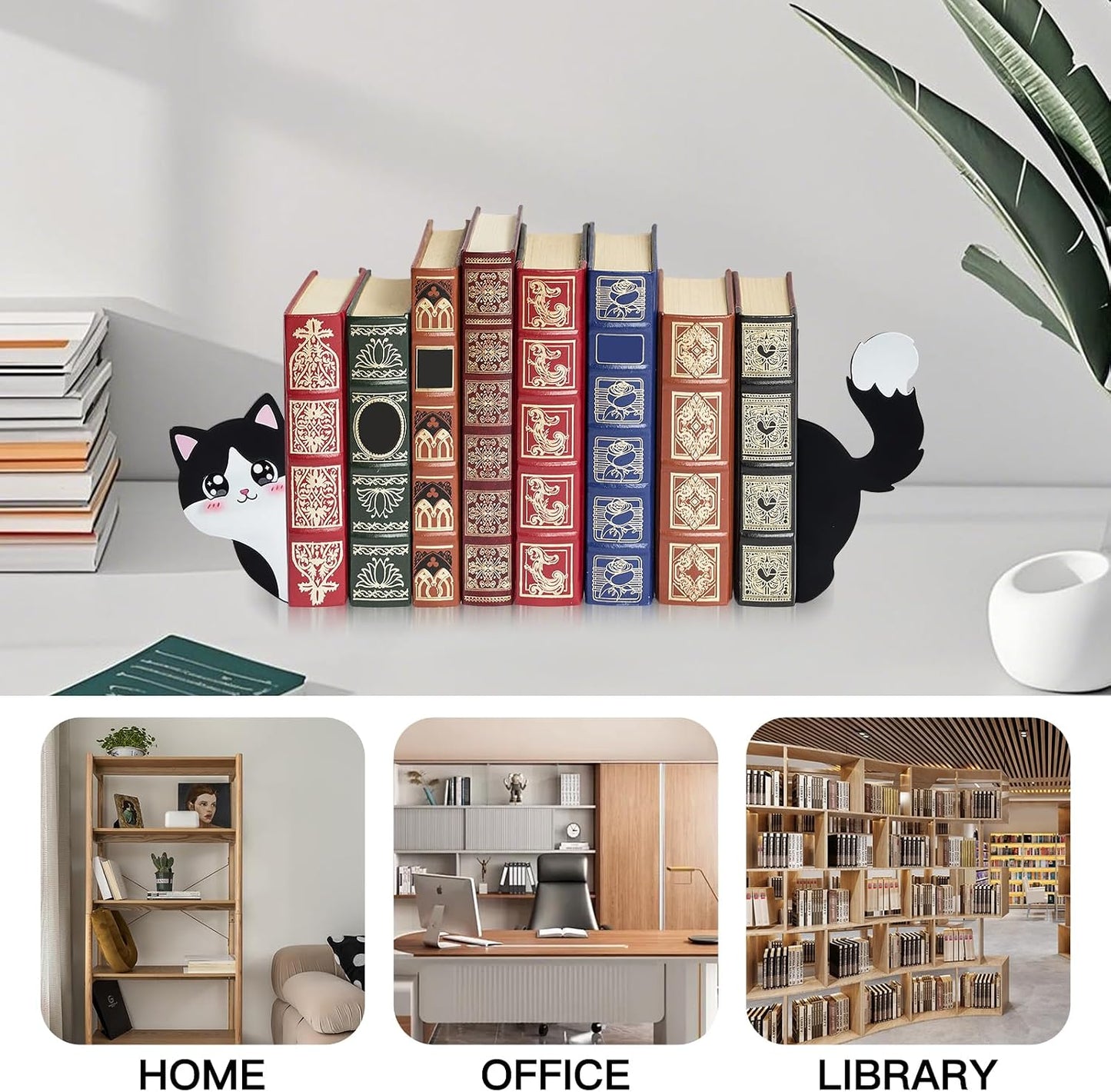 Cats Metal Bookends / Black and White