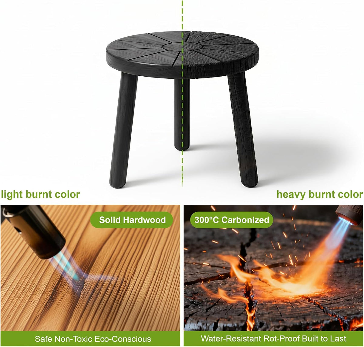 Wood Plant Stands 5-Pack Indoor, Plant Stool, Black | Premium carbonized pine with moisture-resistant, burr-free