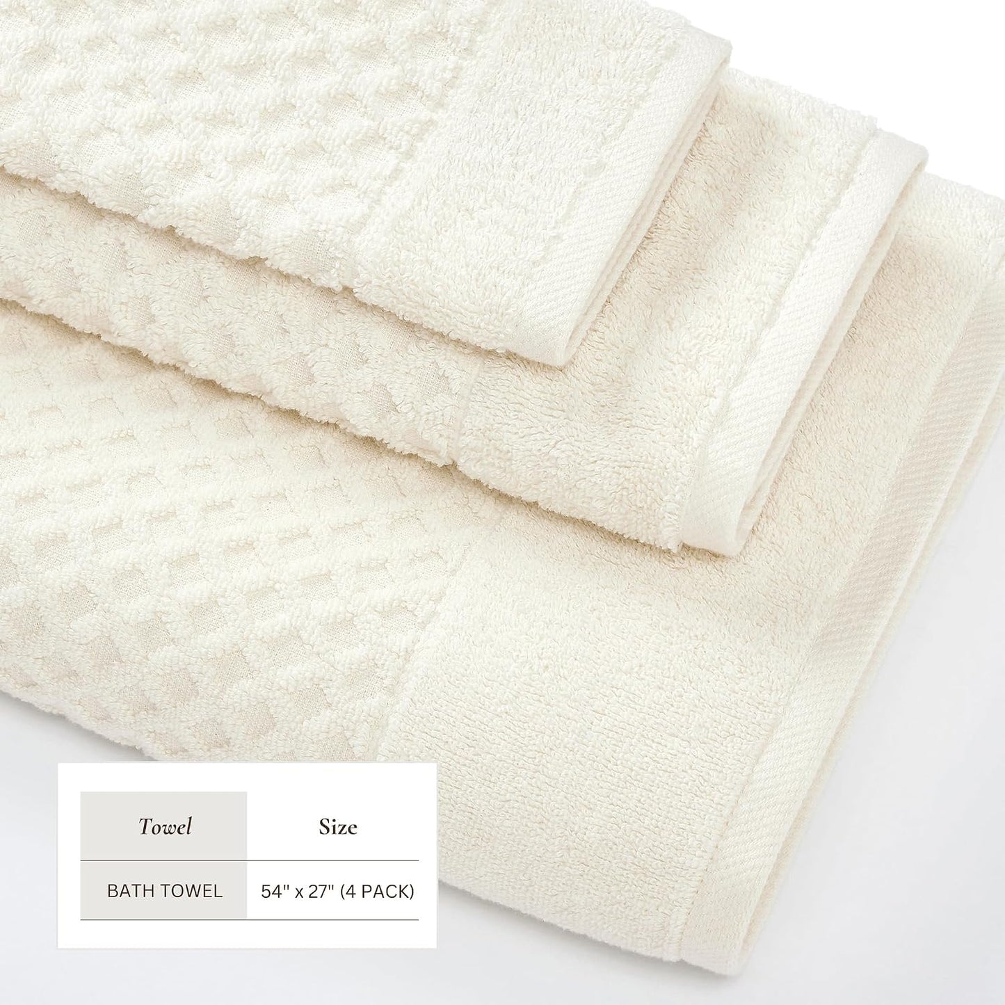 Great Bay Home Bath Towels - 100% Cotton 4 Pack 54x27 Bath Towel Set - Absorbent, Durable, Quick-Dry Towels for