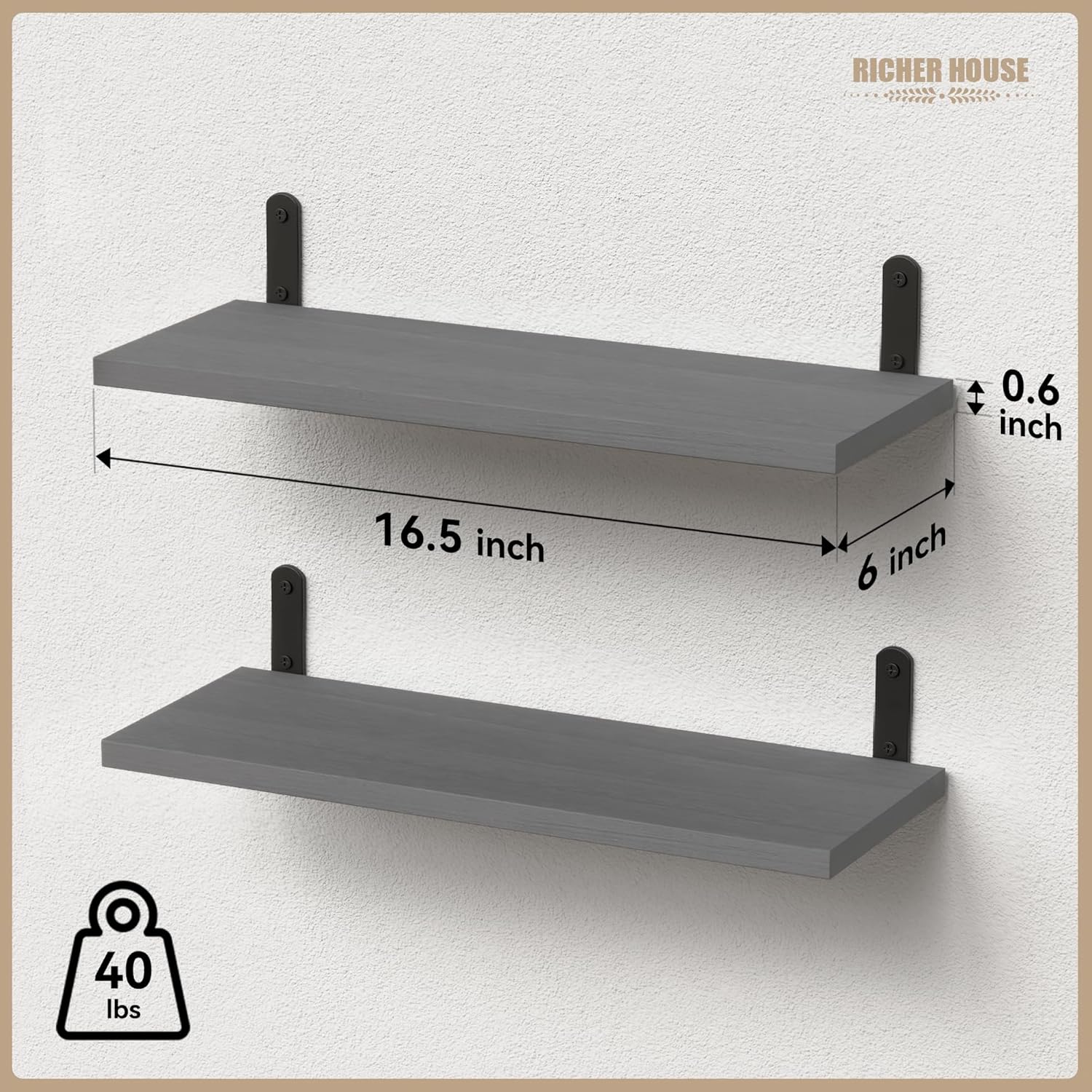 Rustic Wood Bathroom Shelves / Grey / 16.54in / Set of 2