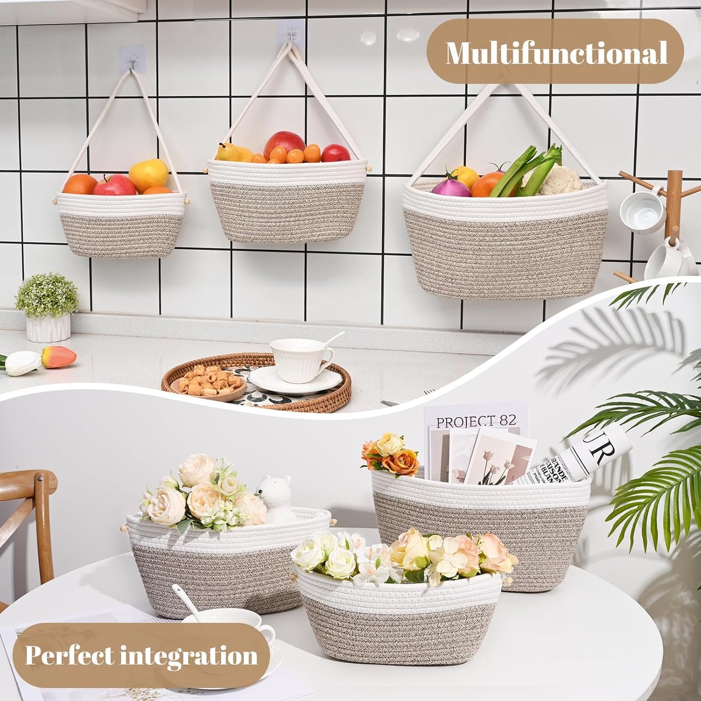 3-Tier Woven Wall Basket / Classic / Oatmeal