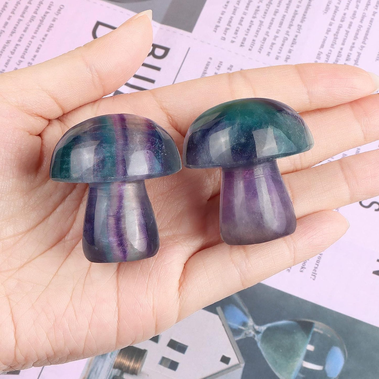 Mini Mushrooms Crystal Mushroom Sculpture Decor Gifts Home Decor Living Room / Rainbow Fluorite