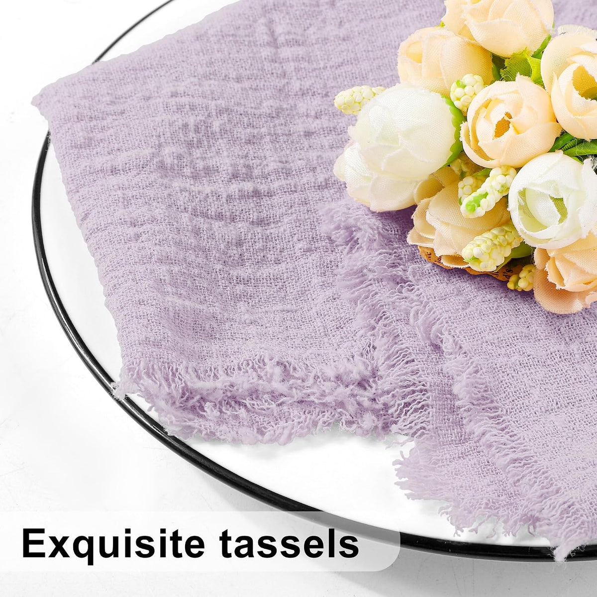 TURSTIN 24 Pieces Lavender Purple Cotton Linen Wedding Napkin Square Rustic Fringe Table Napkin for Dinners, Parties