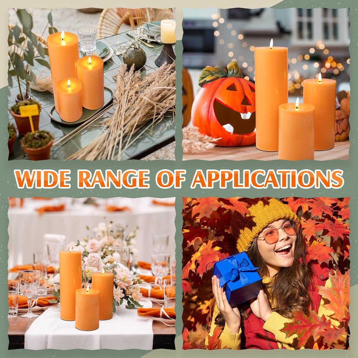 3 Pcs 6/8/12 Inches Orange Flameless LED Candles with Remote and 2/4/8h Timer Battery Operated Wax Flickering Candles
