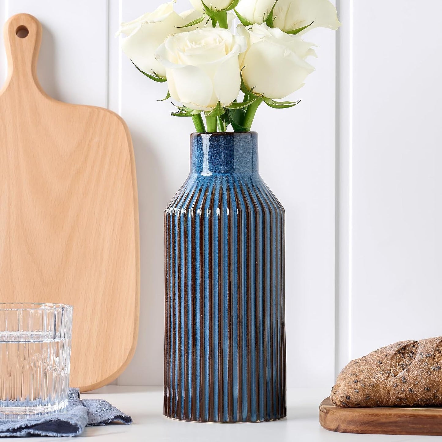Ceramic Flower Vase / 2 Blue / 8 Inch