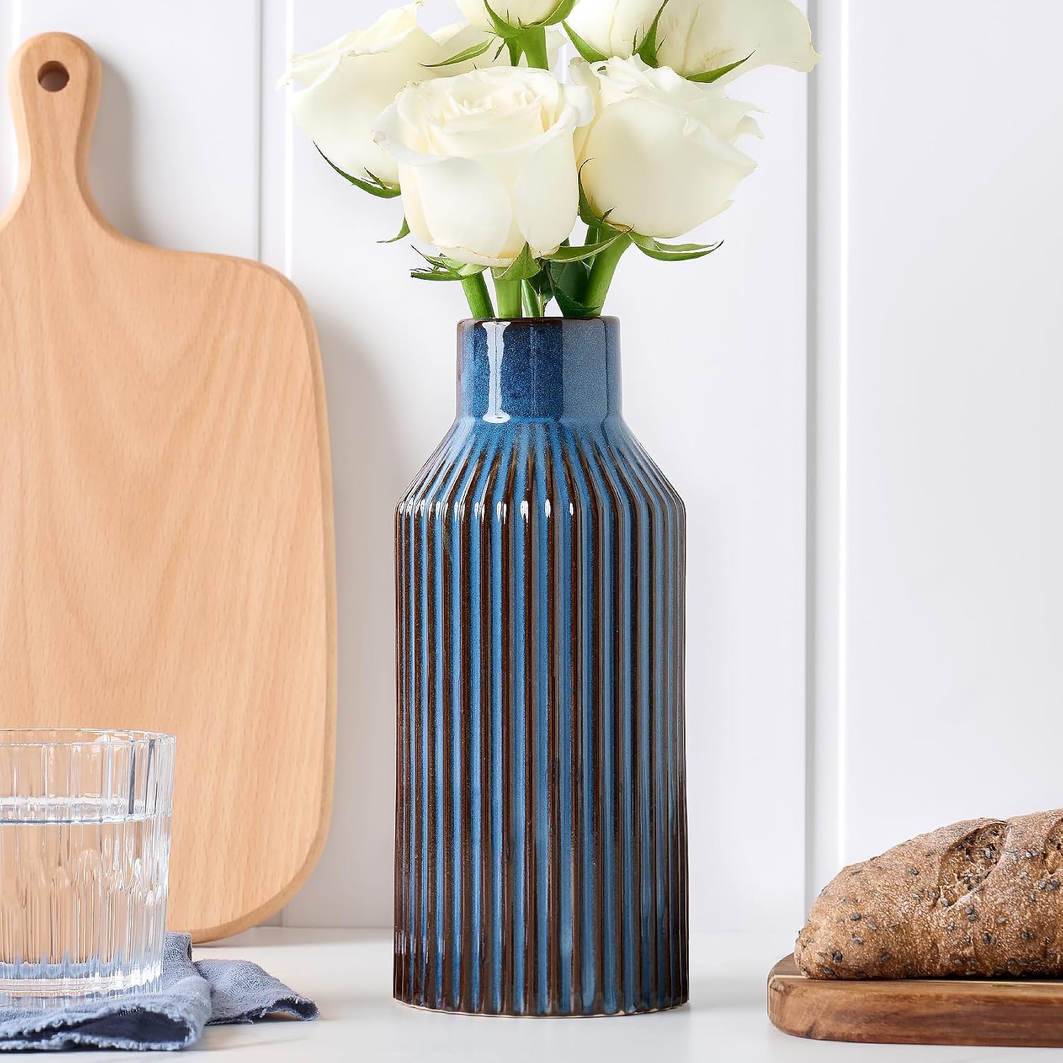 Ceramic Flower Vase / 2 Blue / 8 Inch