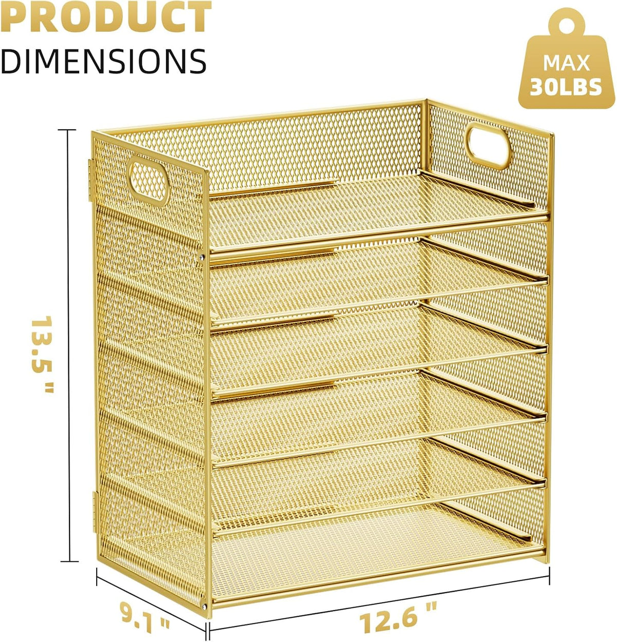 Marbrasse Paper Letter Tray Organizer - 6 Tier Mesh File Organizer with Handle, Paper Sorter Organizer for Letter/A4