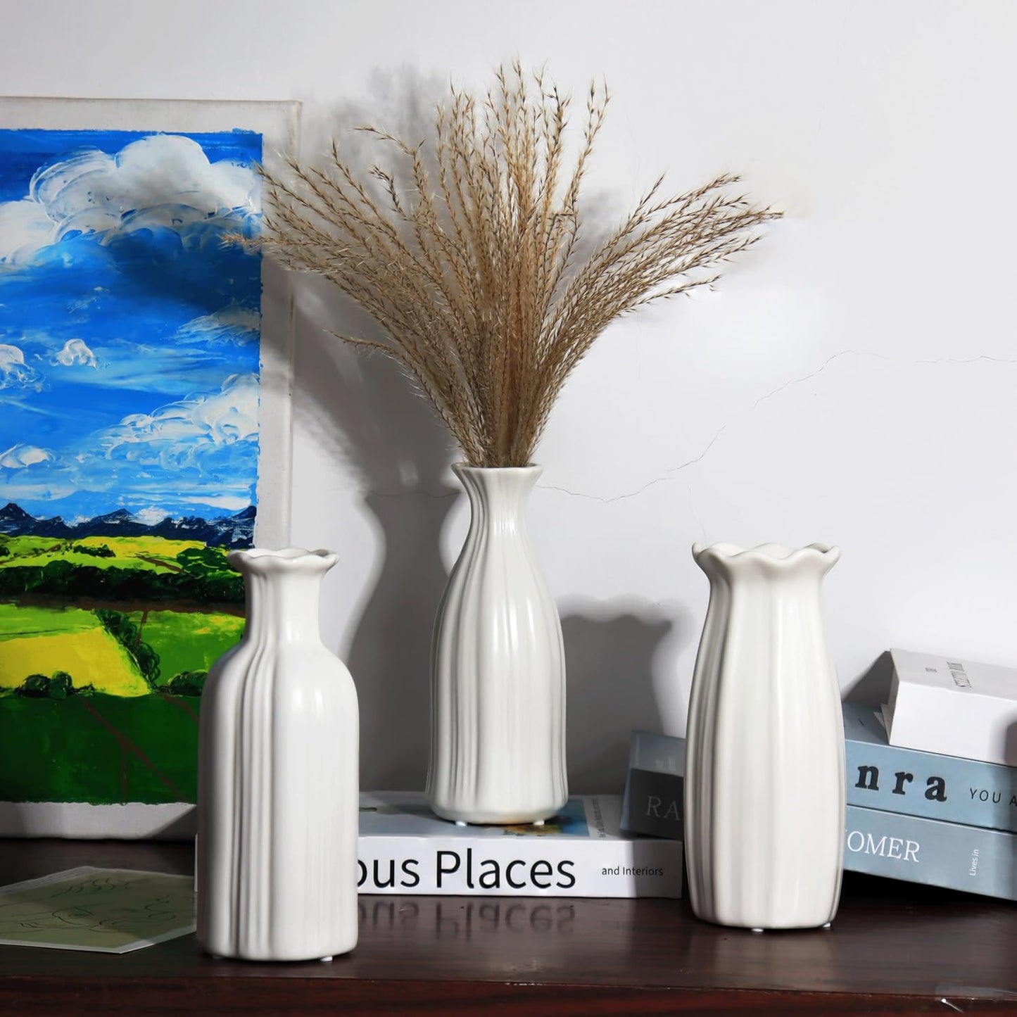 Ceramic Vase Small Vase Set can be Used as Bedroom Study Living / Hpby / White / 7 Inch / Set of 3
