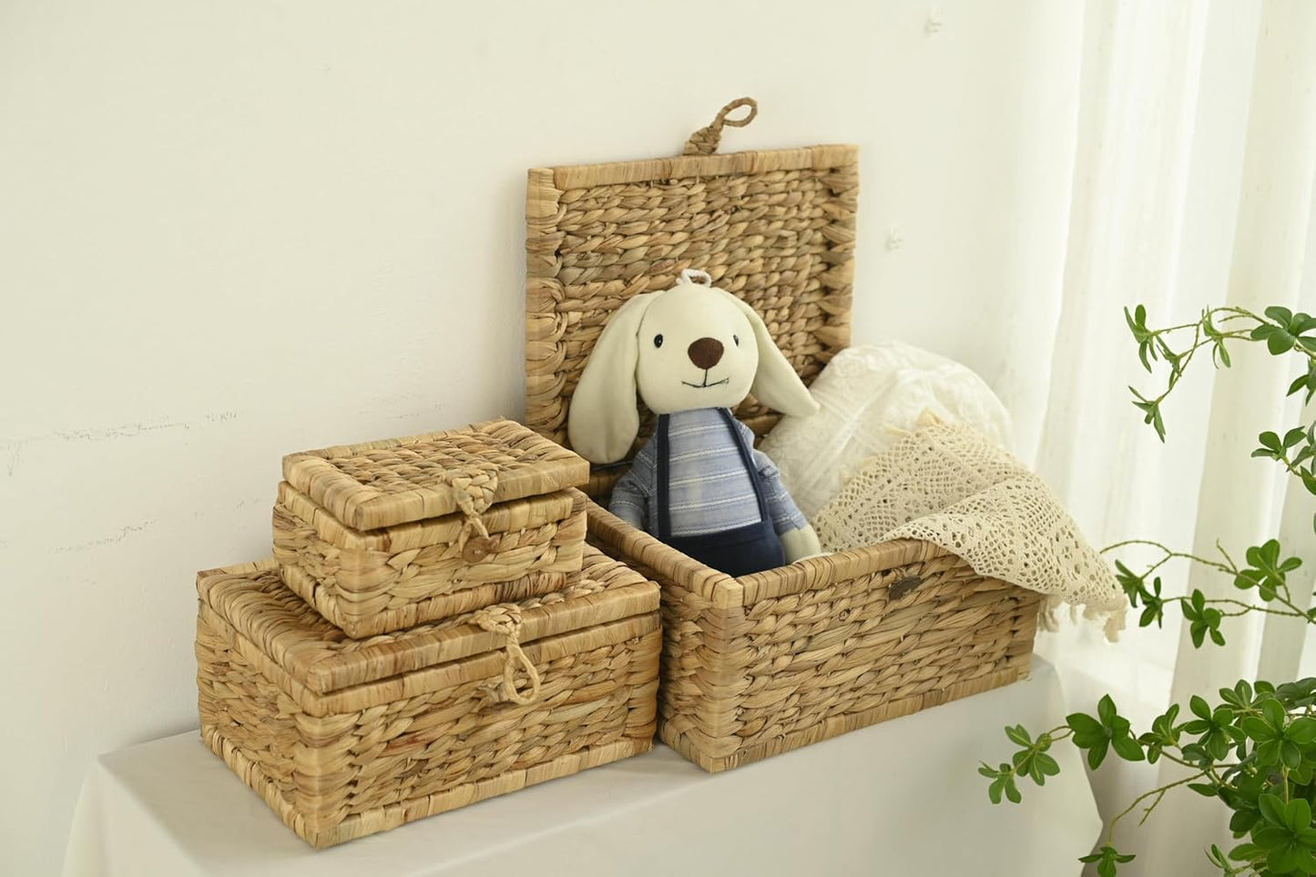 Wicker Storage Basket / Hyacinth Rectangle / Set of 3