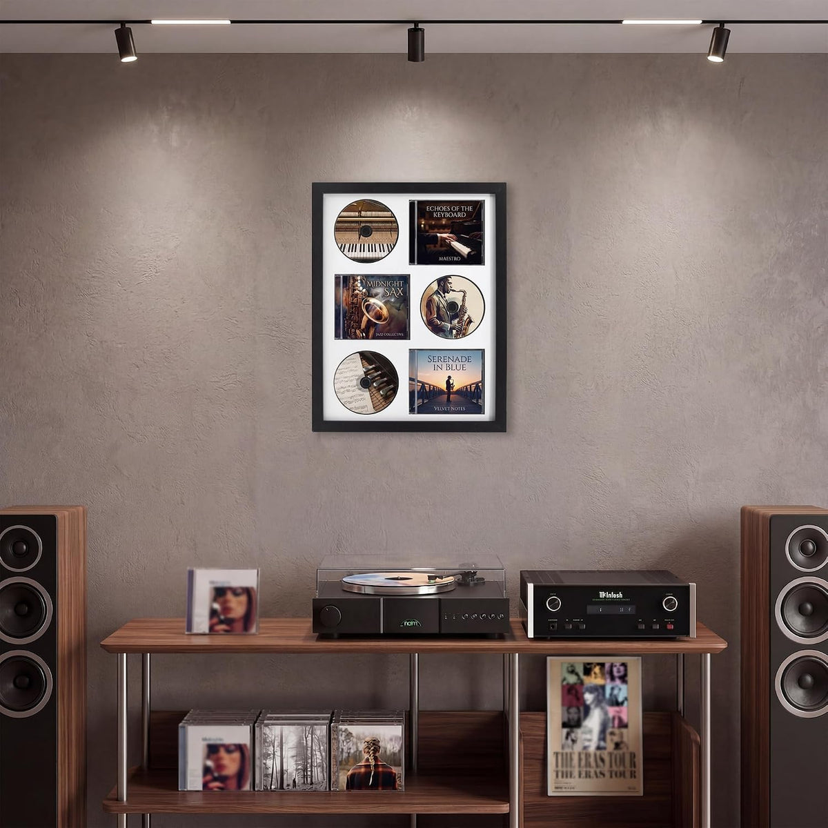 Signed CD Music Display Frame for Wall Mounting | wall cd holder Holds 3 CD/DVD Jewel Cases with Real Glass and White