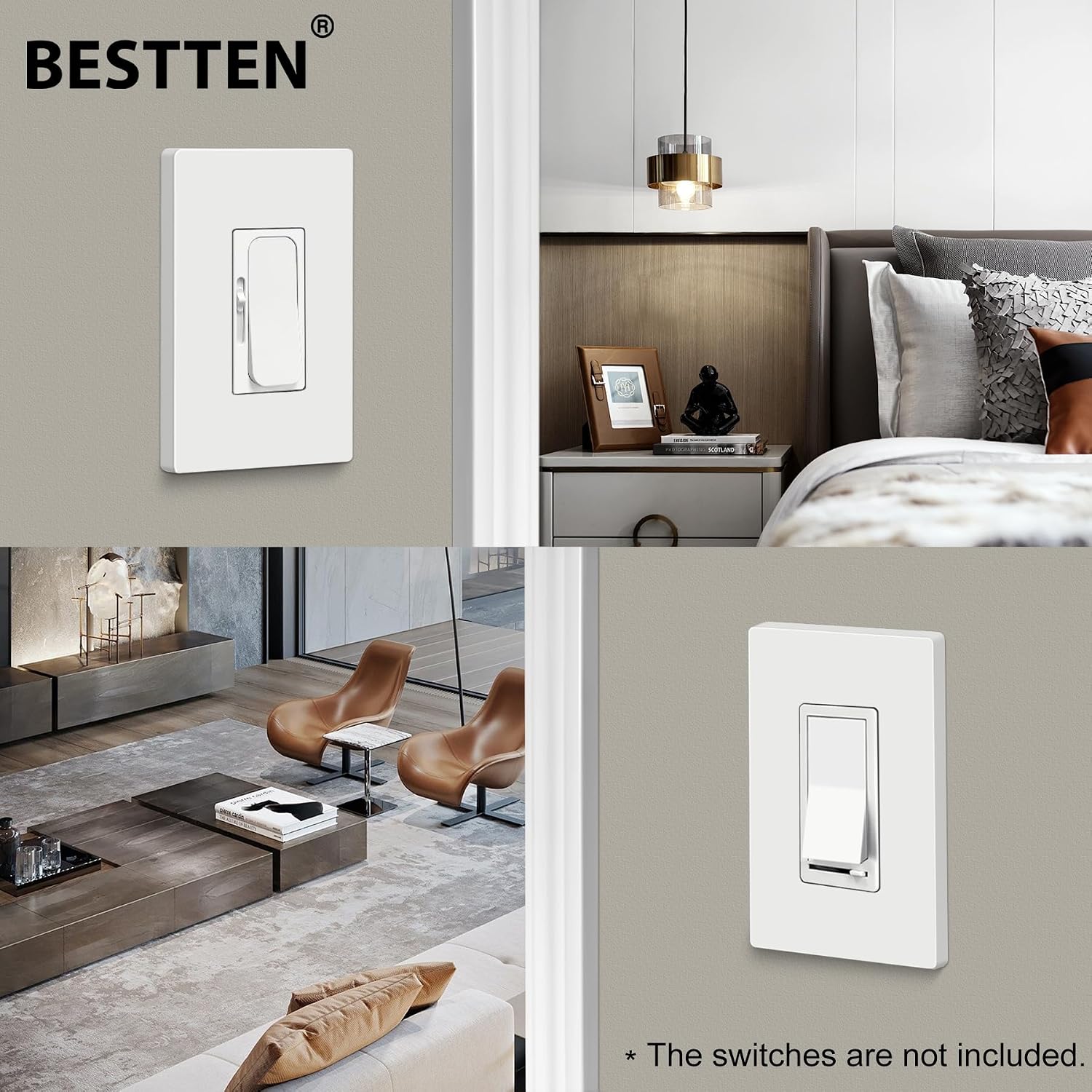BESTTEN [10 Pack] Midsize Screwless Wall Plate, USWP4 Glossy Off White, Midway Decor Outlet Cover, Midsized Switch