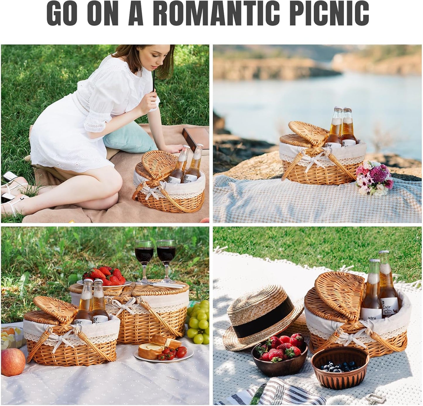 Wicker Basket / 12" Picnic Basket / Small / Solid