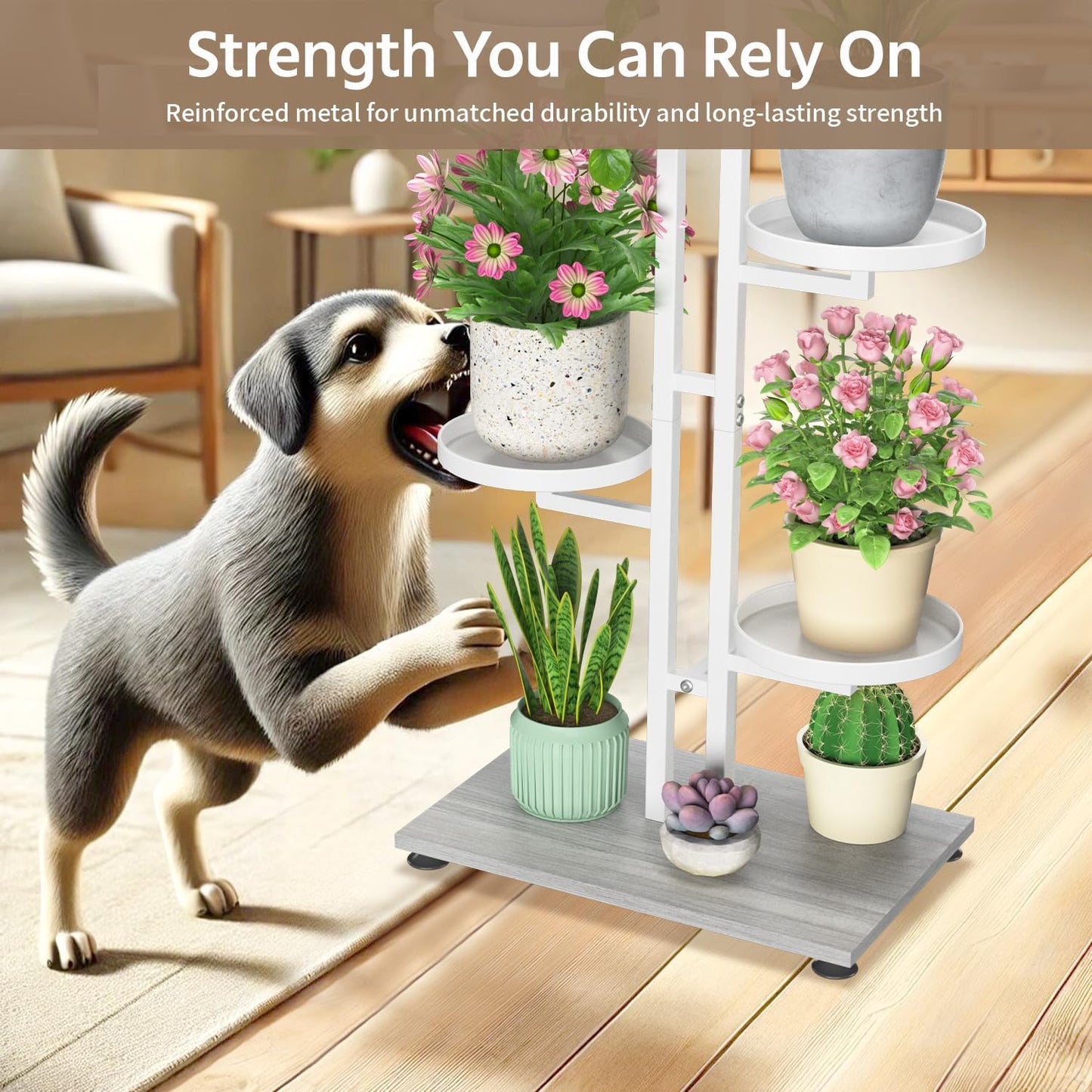 LASZOLA Plant Stand Tall Flower Holder for Indoor Corner, 5 Tier White | Sturdy Multi Level Planter Shelf, Plant Pot