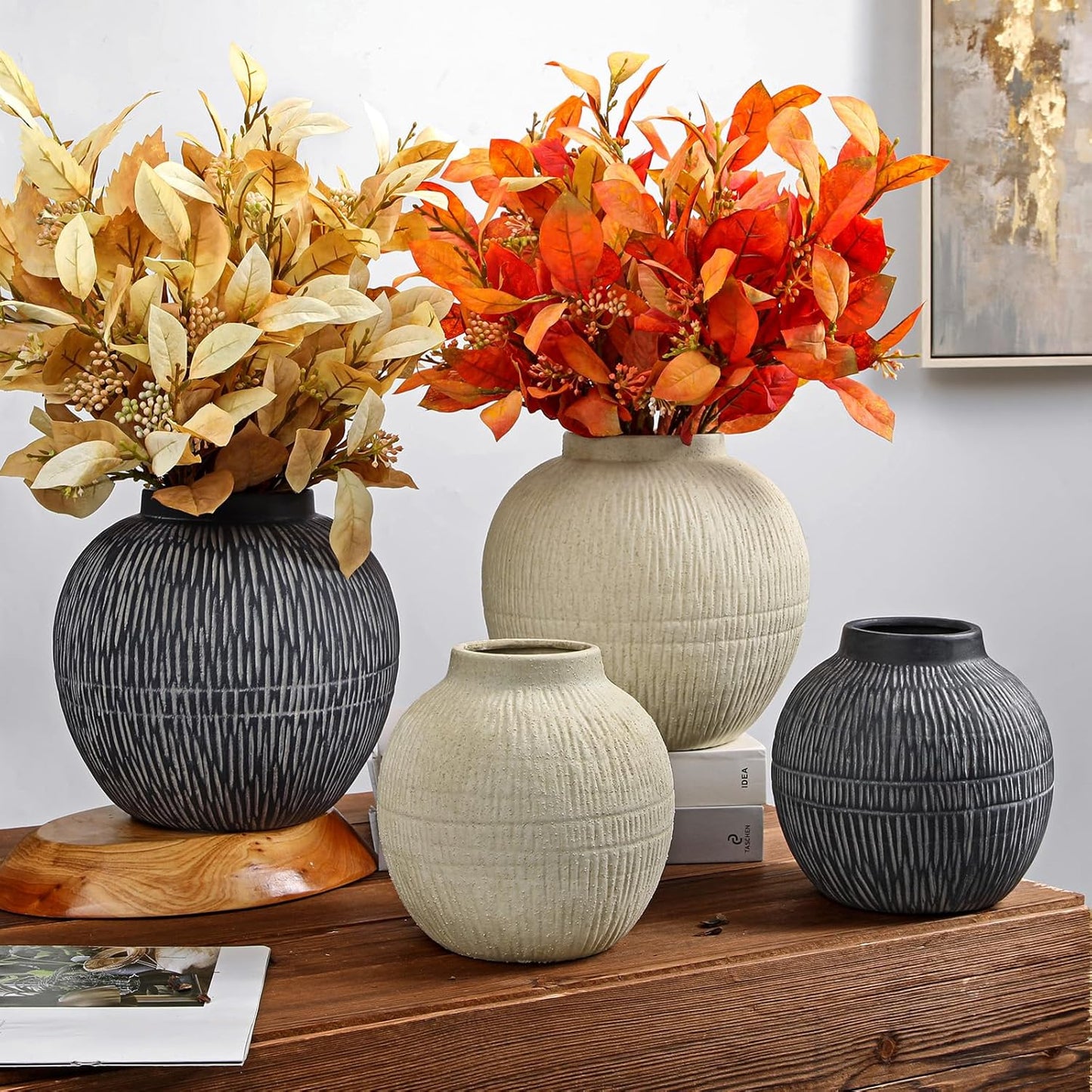 Wide Ceramic Vase for Cafe Centerpiece / 7" Cream White