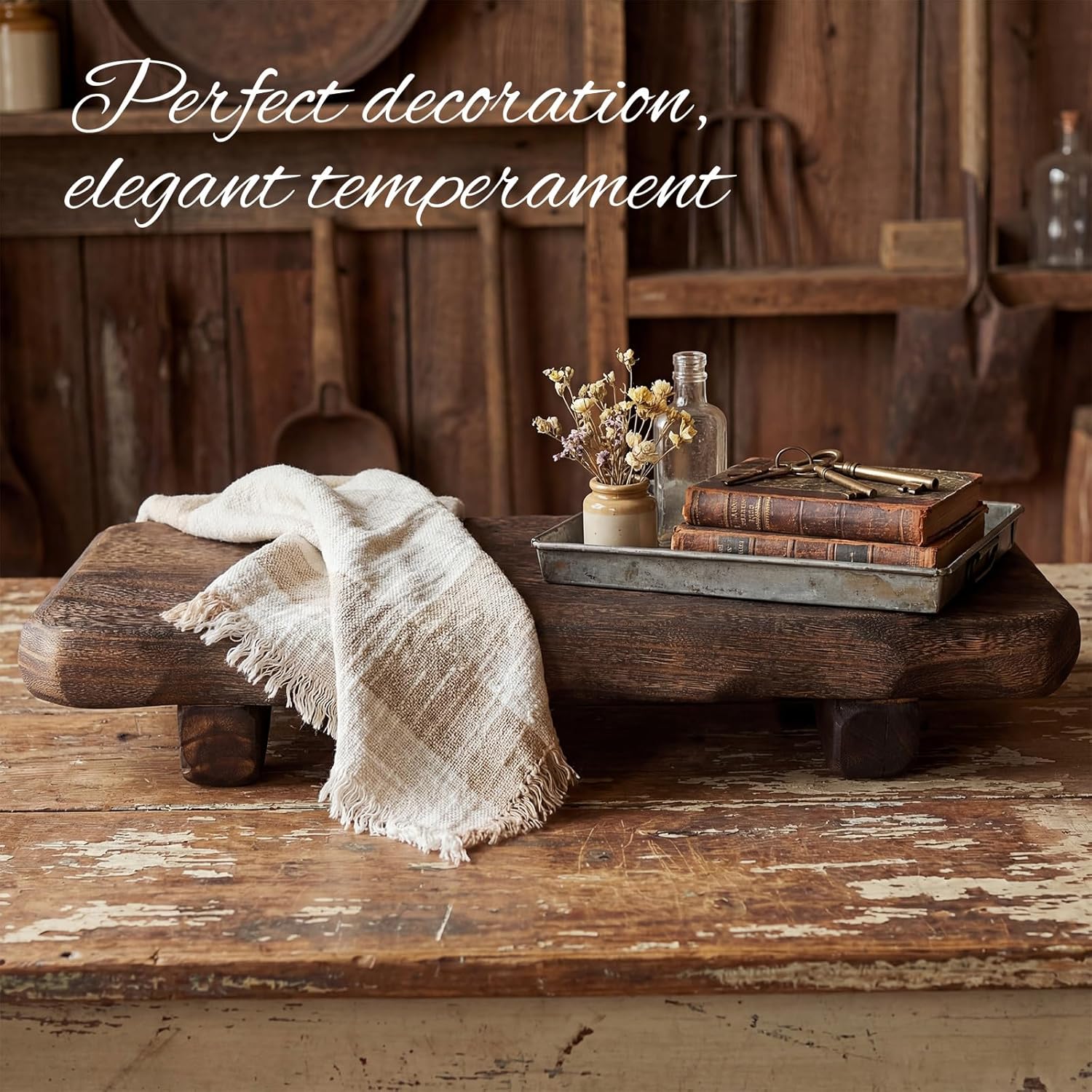 Decorative Found Wood Board Farmhouse Wood Riser Pedestal Stand / 22 x 9