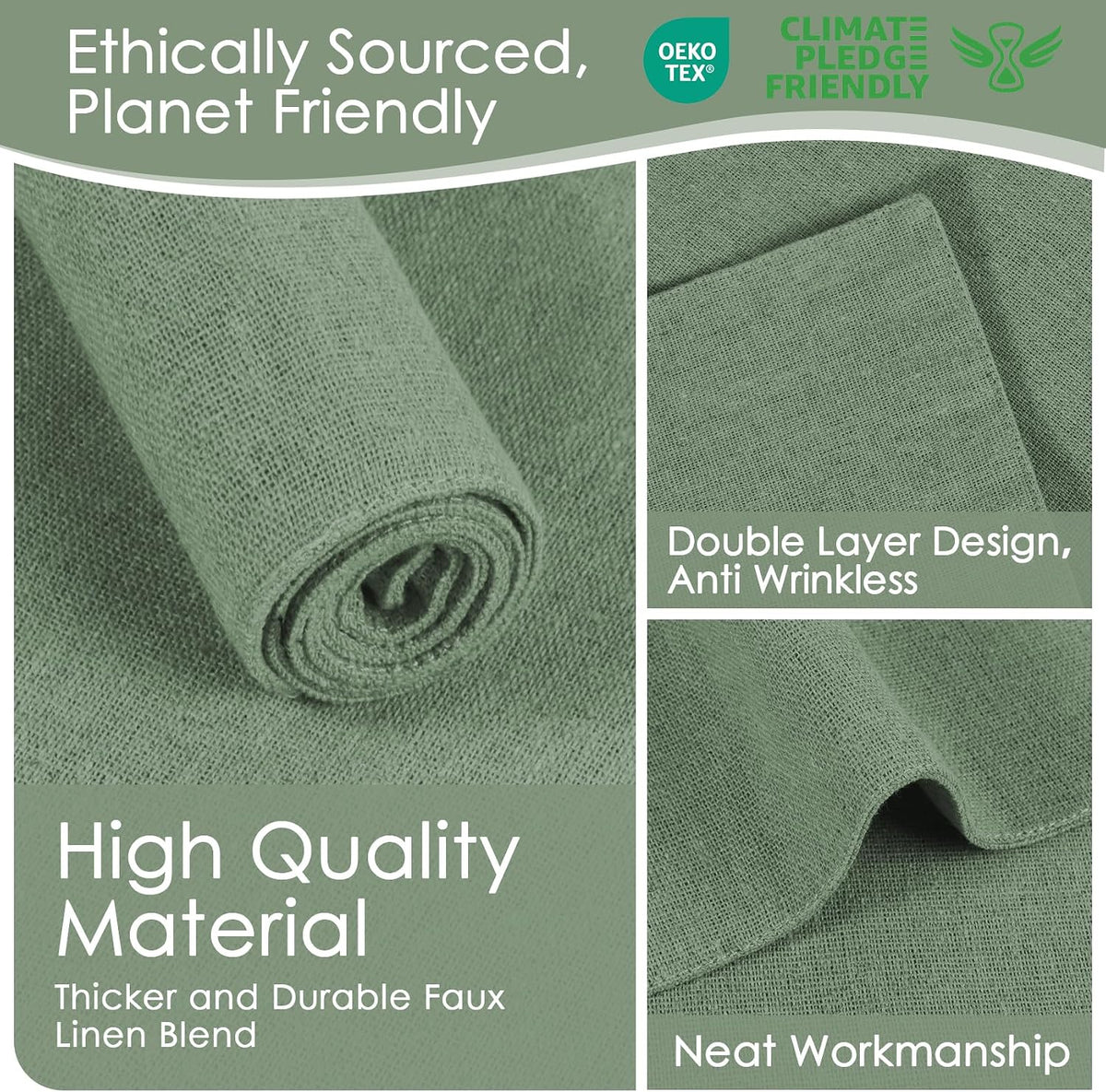 MANSPHIL Sage Green Placemats Set of 6 13x19 Cotton Faux Linen Place Mats | Washable Green Cloth Table Mat, Oeko Tex