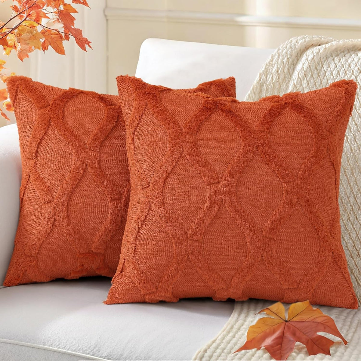 Artscope Fall Pumpkin Throw Pillow Covers 20x20 Set of 2, Autumn Soft Plush Faux Fur Decoration Cushion Covers for Thanksgiving Holiday Couch Sofa Bedroom Home Decor-Beige