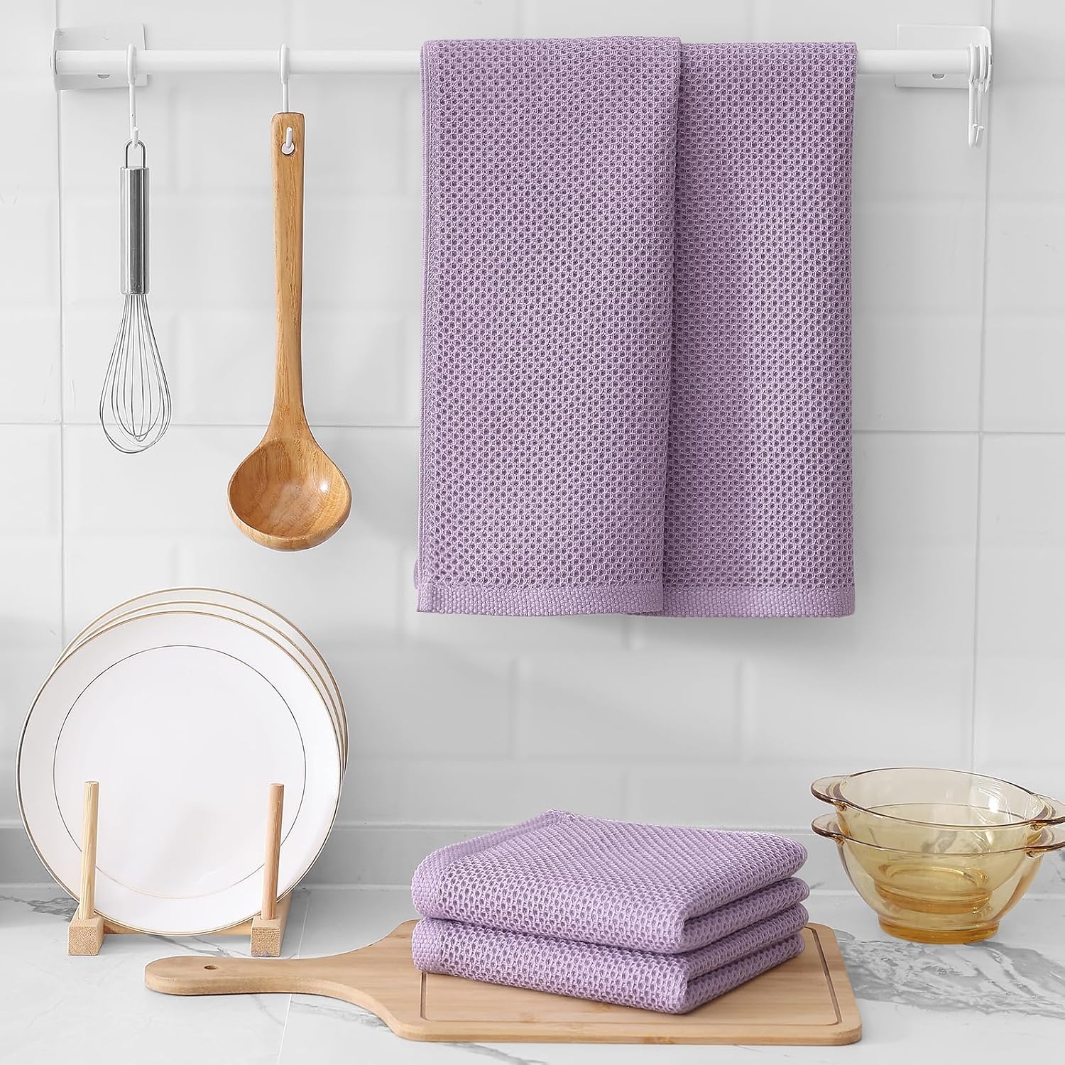 Kitinjoy 100% Cotton Waffle 12-Pack Kitchen Towels, 13" x 28", Lavender | Super Soft, Ultra-Absorbent, Fast Drying