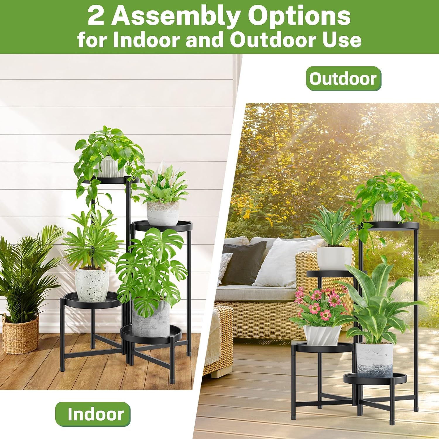 iDavosic.ly 4 Tier Large Plant Stand Indoor Outdoor, 10 In Wide Tray, Black | Tiered Metal Corner Heavy Duty Multiple