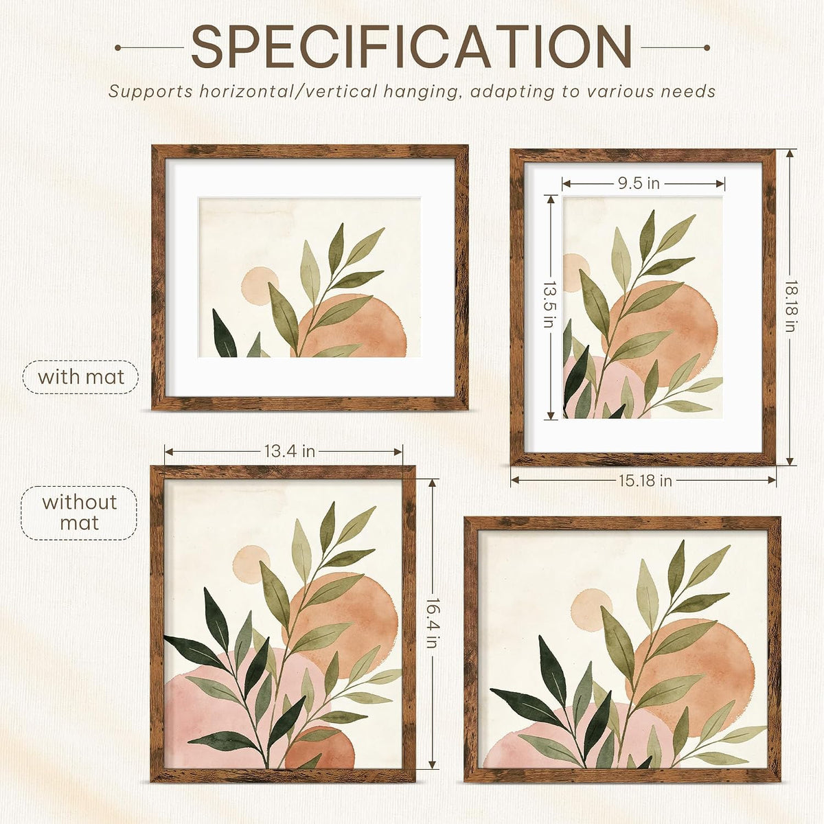 14x17 Rustic Brown Picture Frame, Poster Frame for Wall, 3 Pack | Fits 10x14 Photos With Mat or 14x17 Without Mat
