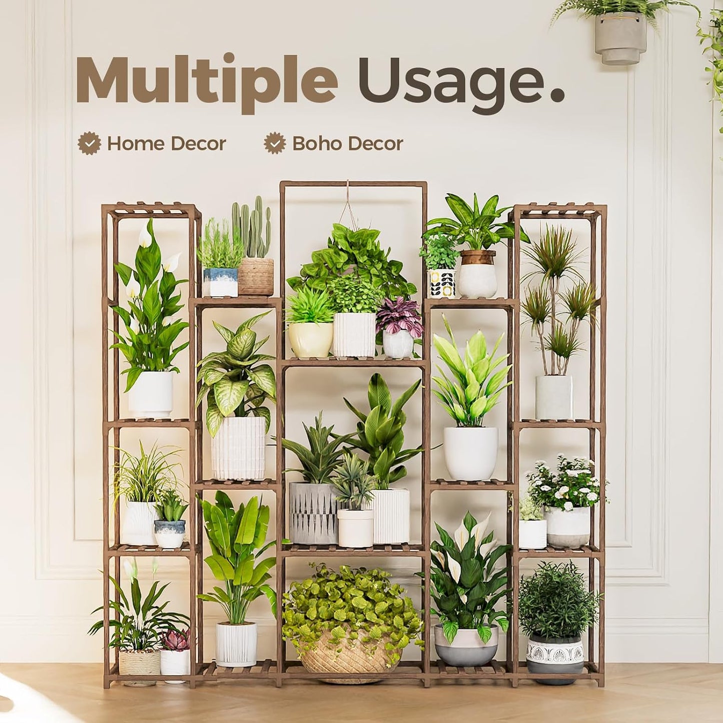 Bamworld Plant Shelf Indoor Hanging Plant Stand Outdoor Large Plant Shelves Tall Flower Holder wooden plant stand for