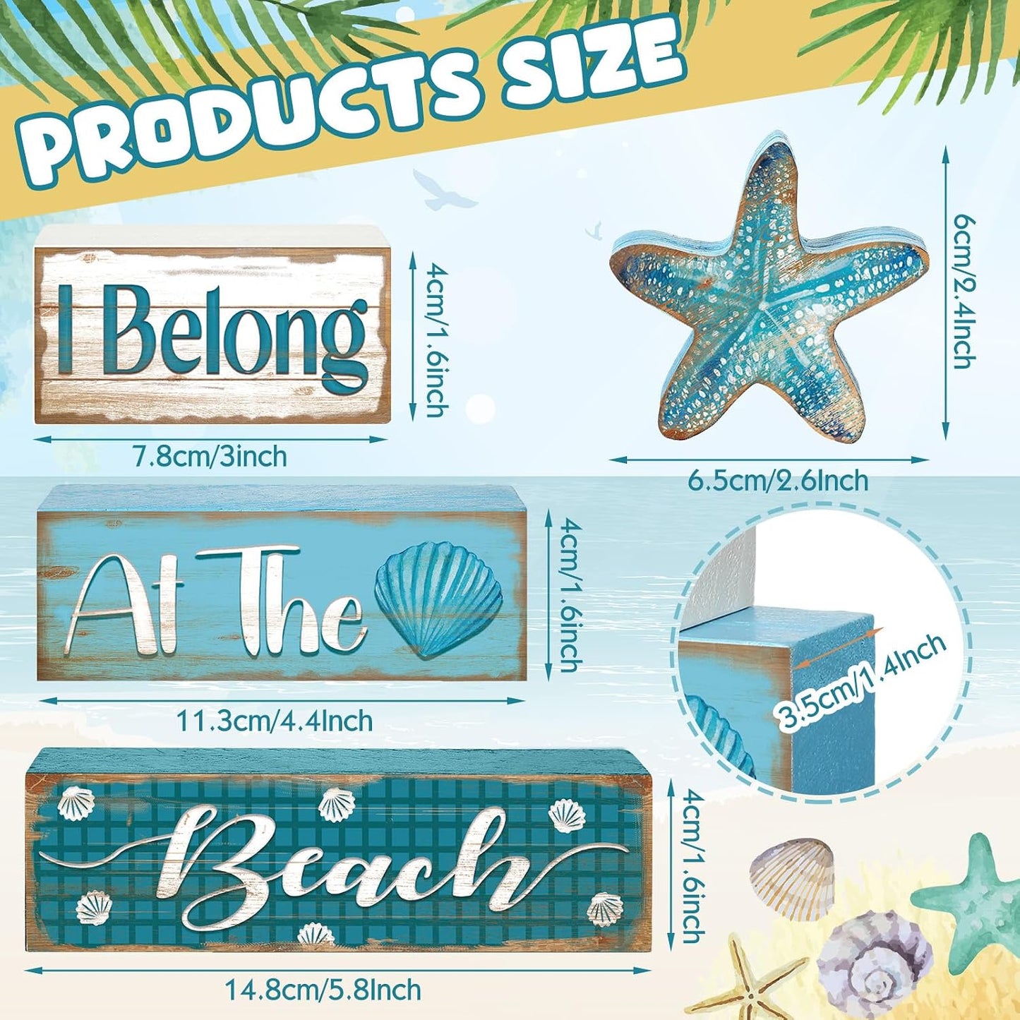 Starfish Decoration Summer Tiered Tray Decor At The Beach Wooden Sign / Starfish Style / Set of 4