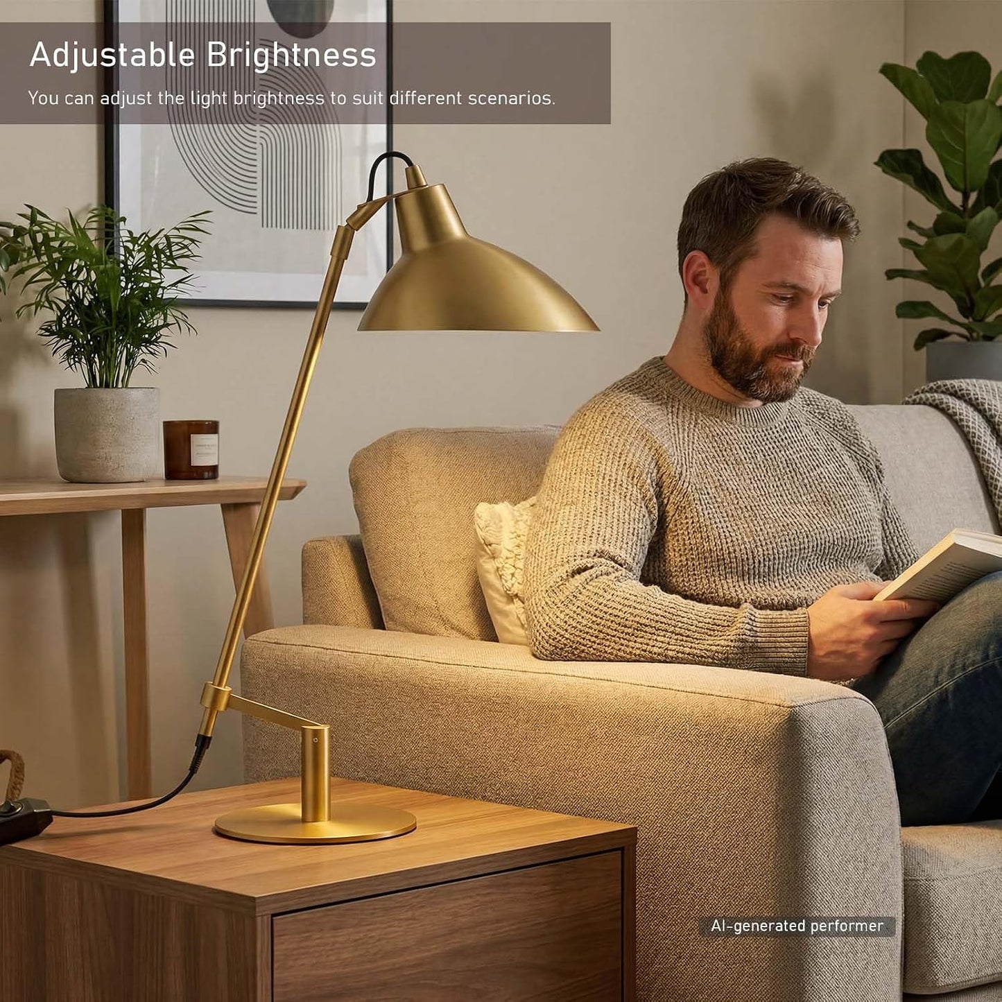 Desk Lamp Modern Industrial 100% Metal Adjustable Table Lamp 24", Natural Light (4000K) with Dimmer, Ideal for Office