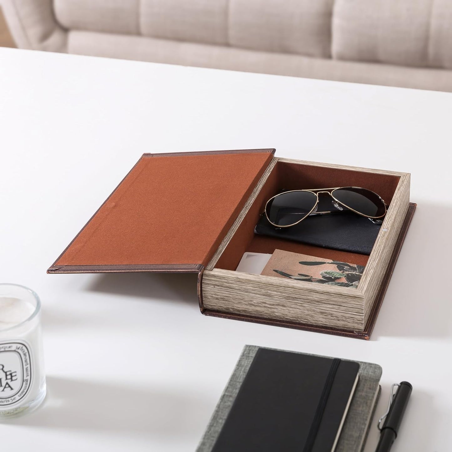 Faux Book Storage Box / Vintage Brown / 10 x 6.7 x 1.8
