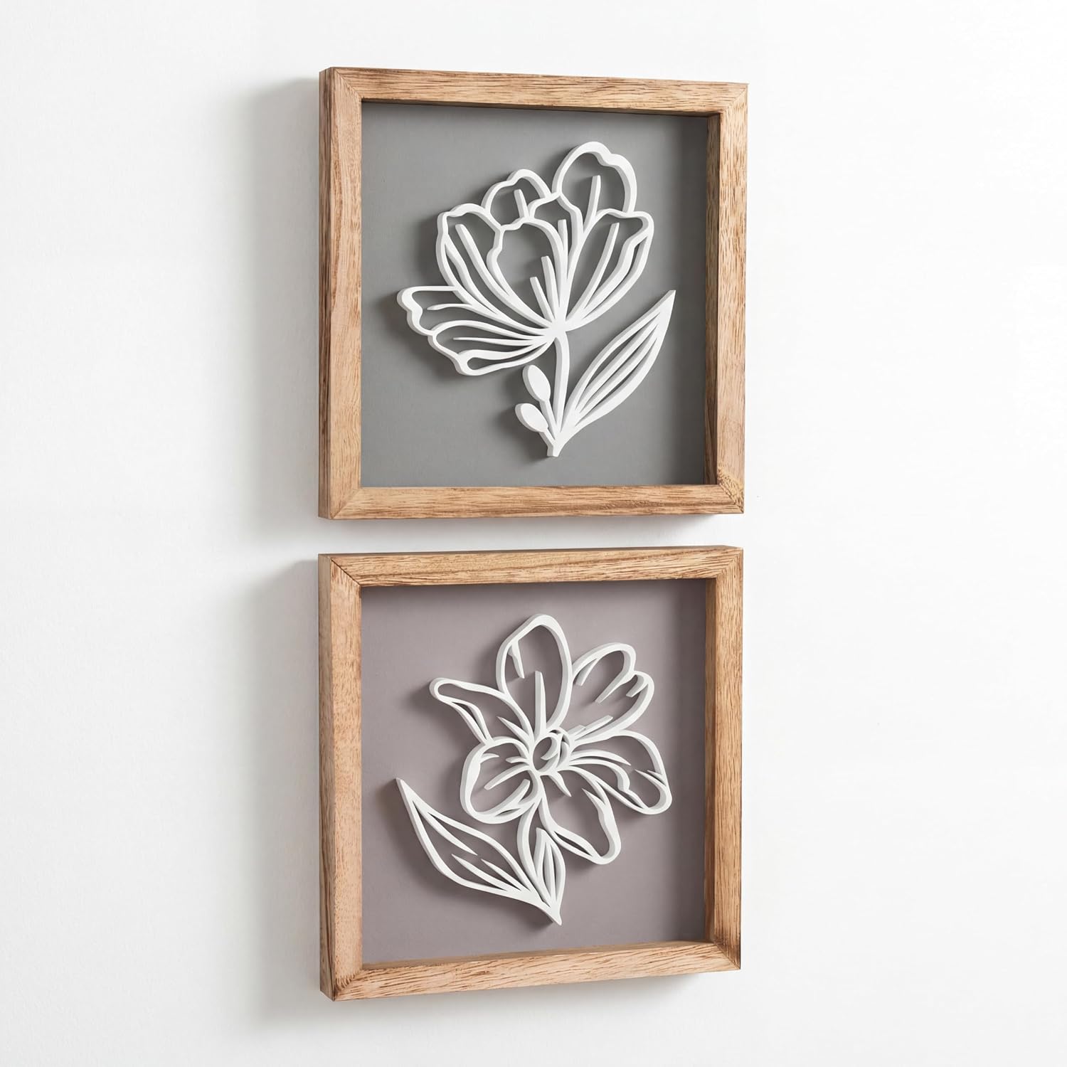 Tide and Tales 3D Botanical Floral Wall Art (Framed Set of 2) Ready-to-Hang Lightweight Boho Decor for Walls