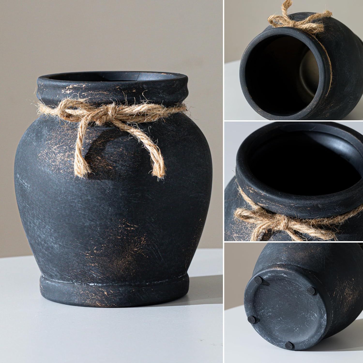 Handcrafted distressed black ceramic vase / Antique Black / 6.5 Inch
