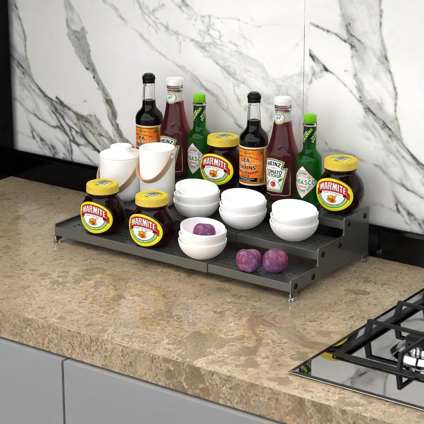 Jojocross Metal Spice Rack Organizer for Cabinet, 3 Tier Expandable Spice Storage Shelf, Great for Kitchen Cabinets