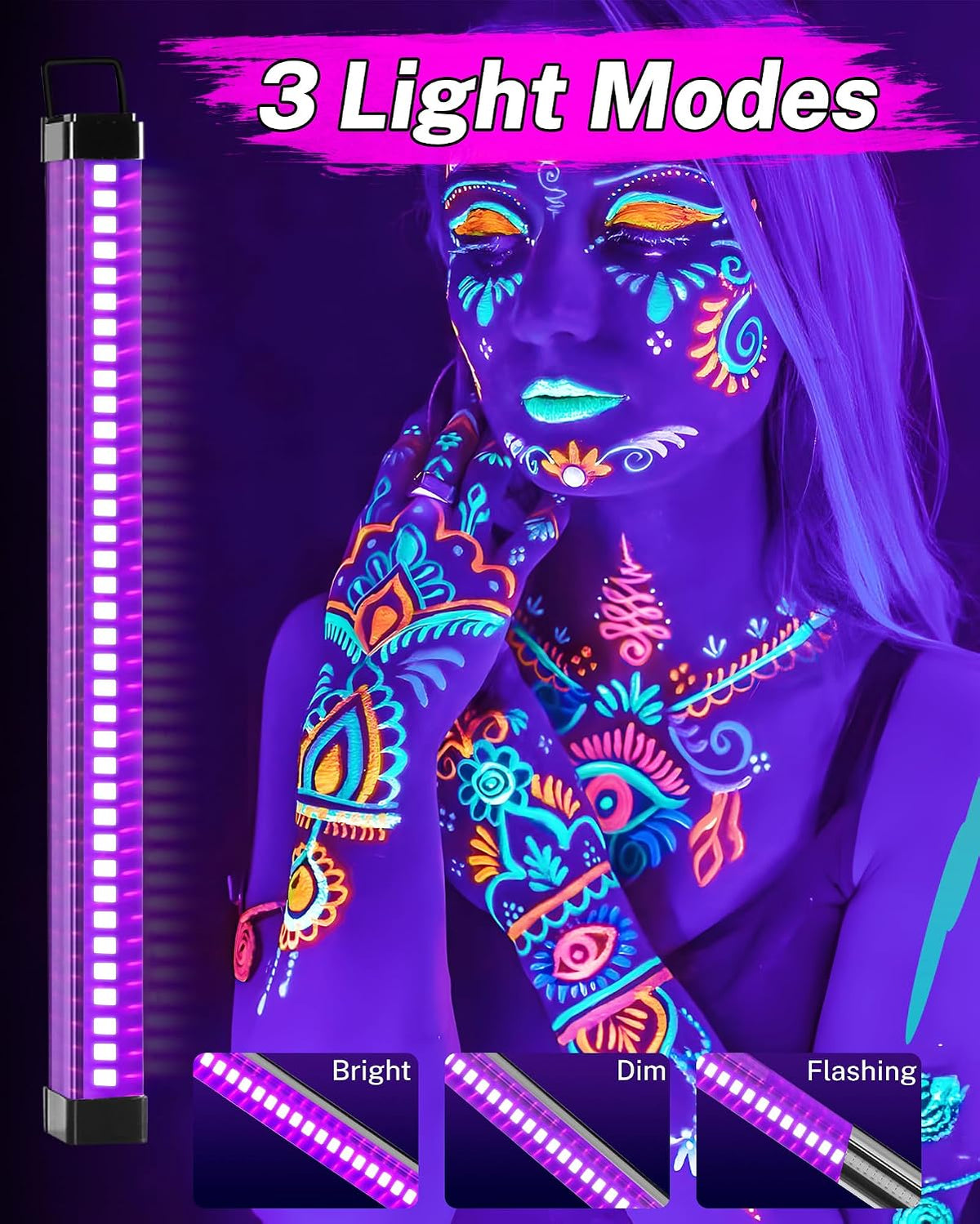 2 Pack Rechargeable Black Light Bar, 5000mAh Large Capacity Battery Powered | for Glow Party, Portable Blacklight Party