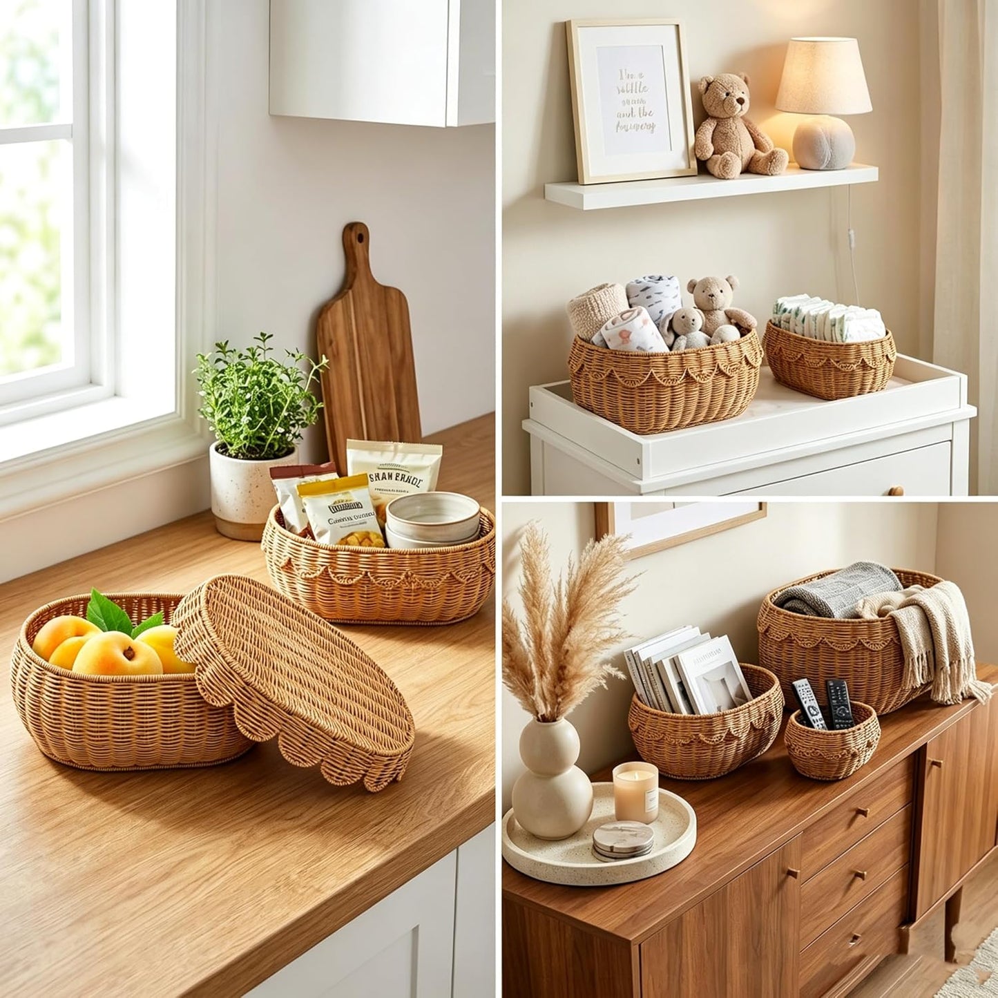 Scalloped Edge Baskets / Medium, Large, Small / Oval / Set of 3