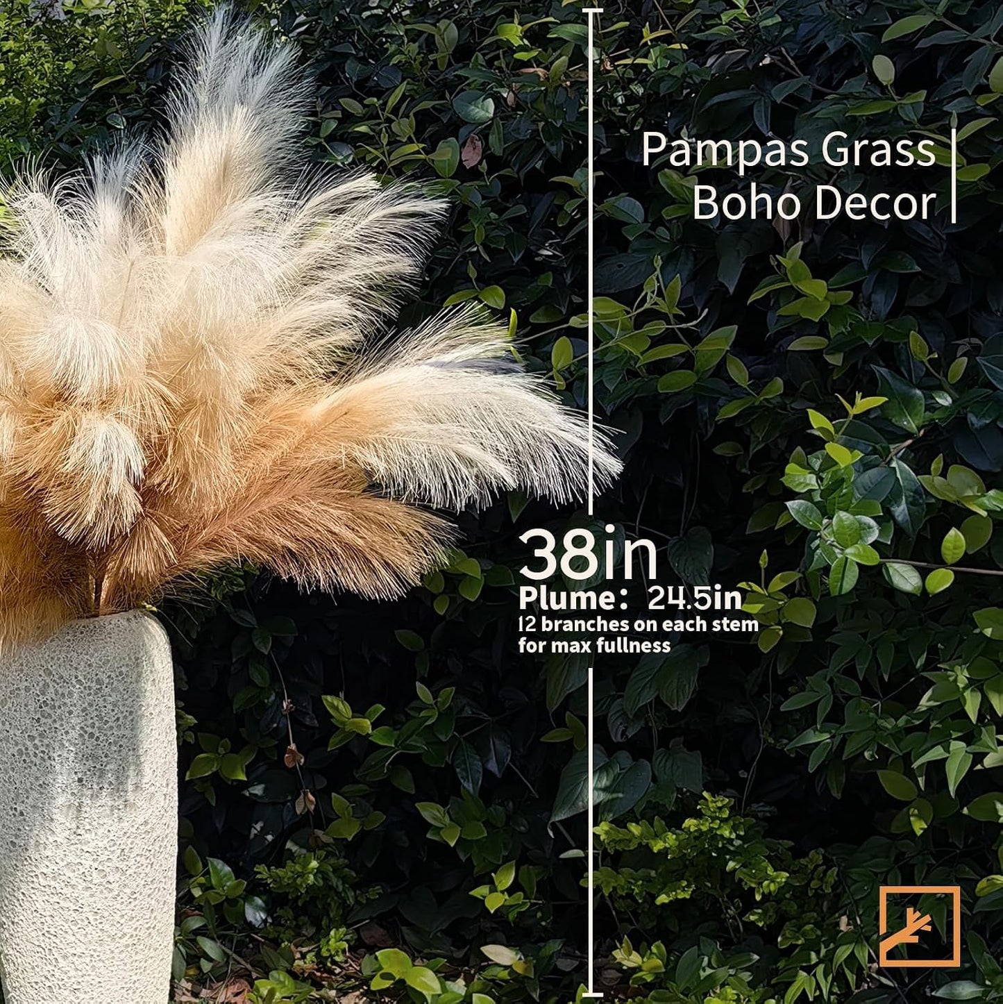 38"/ Faux Pampas Grass Large Tall Fluffy / Beige & Coffee & Brown / 38in / 3.1 Inch / Set of 7