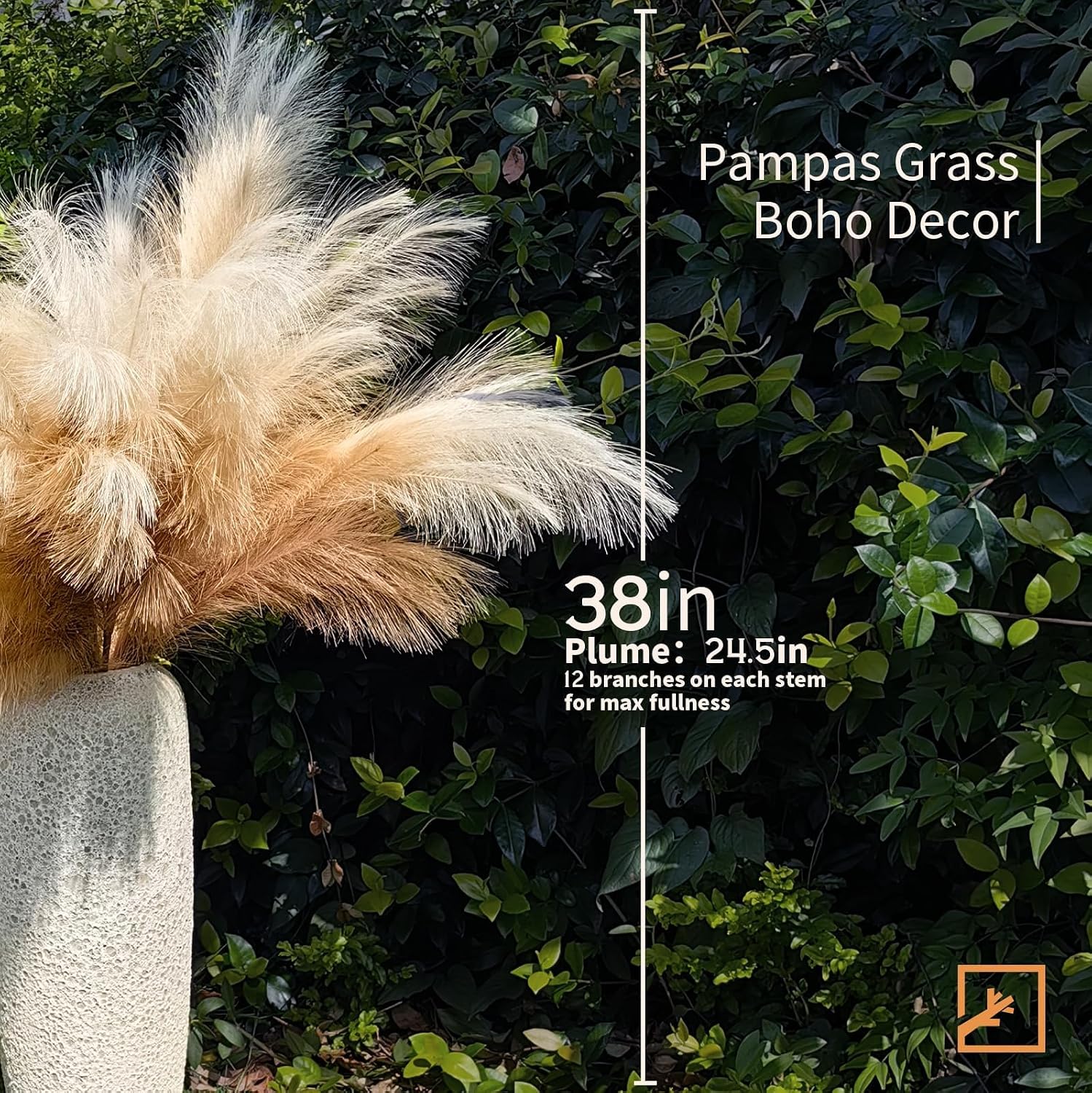 38"/ Faux Pampas Grass Large Tall Fluffy / Beige & Coffee & Brown / 38in / 3.1 Inch / Set of 7