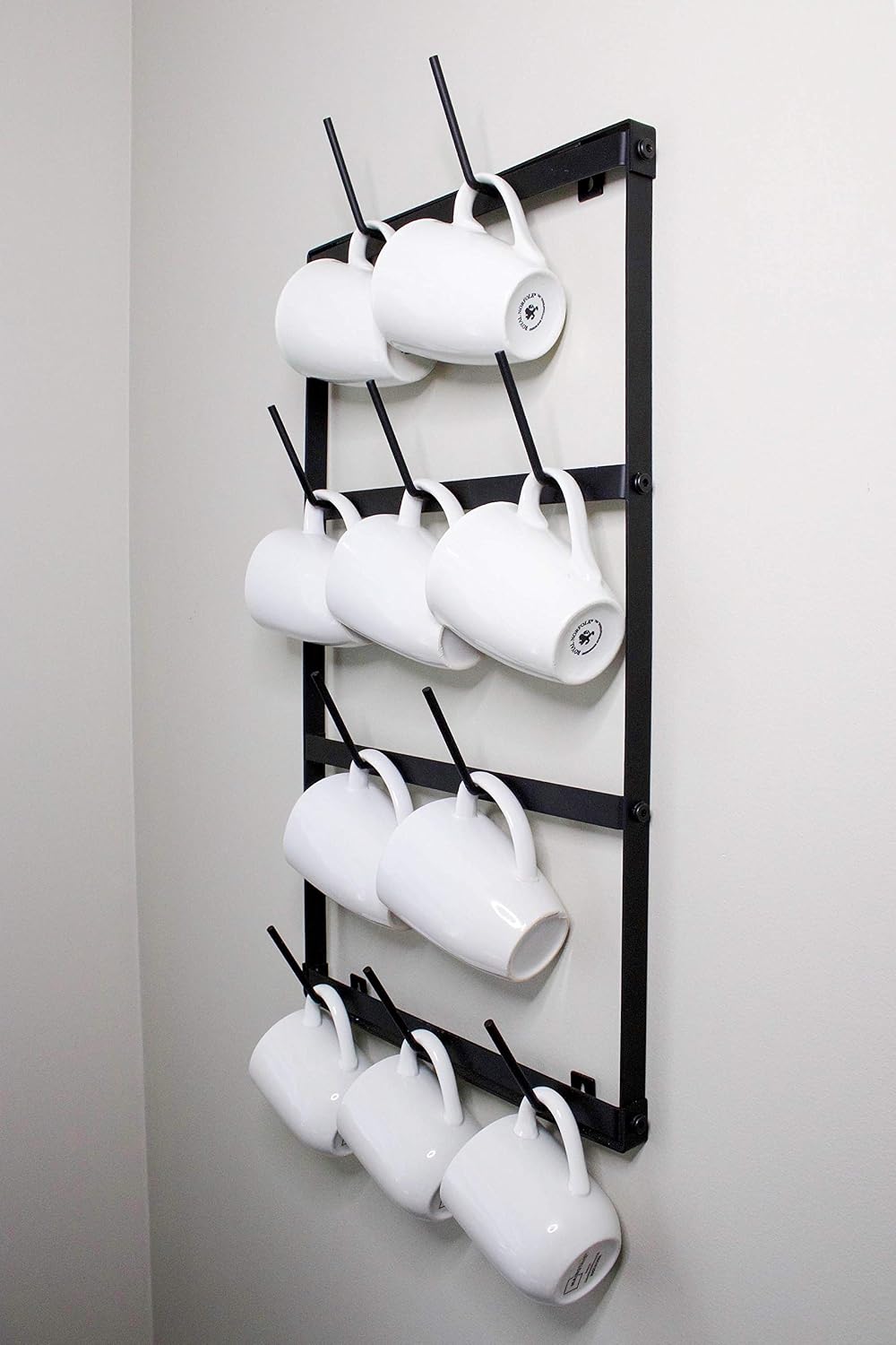 Mug Rack with Sturdy Steel Frame, Matte Black Finish, Removable Rubber Caps, Wall Mounted (Mini ‎14" x 24")