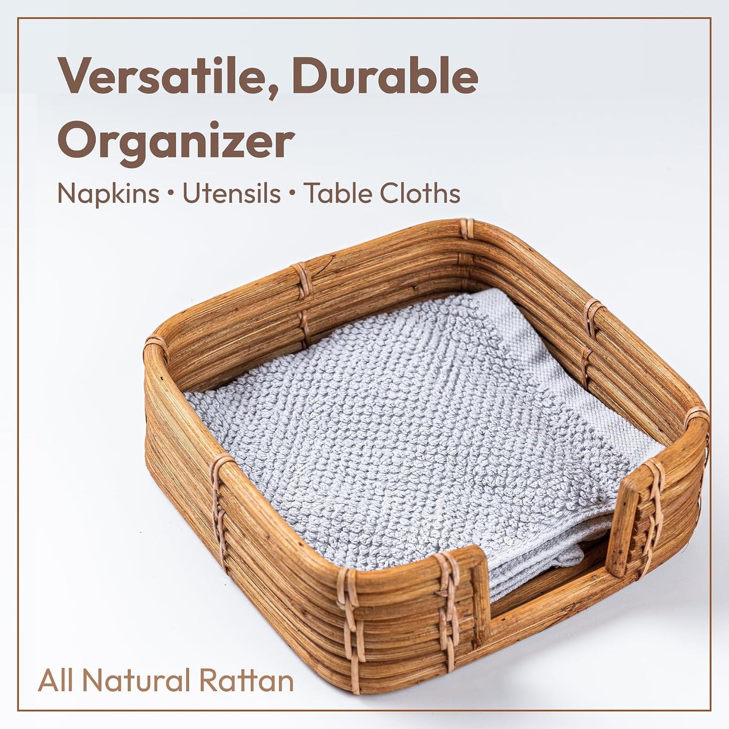 Square Rattan Napkin Holder / Natural Honey / 7.5 x 7.5