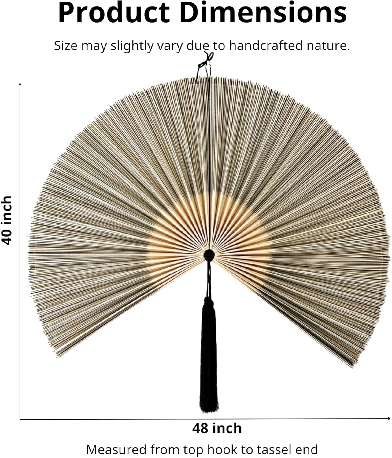 Large Bamboo Fan Wall Art For Boho Hanging Headboard / Gray / 48inch