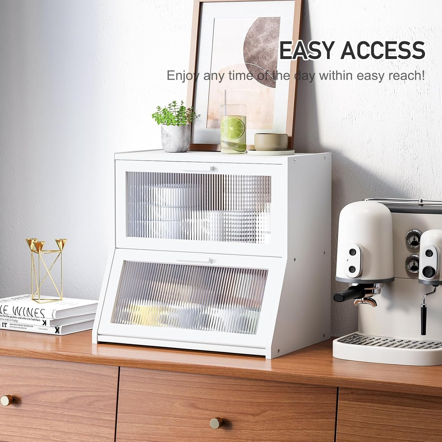 GHWIE Double Layer Bamboo Bread Box for Kitchen Counter,Large Capacity Bread Storage Bin,Bread Container with Acrylic