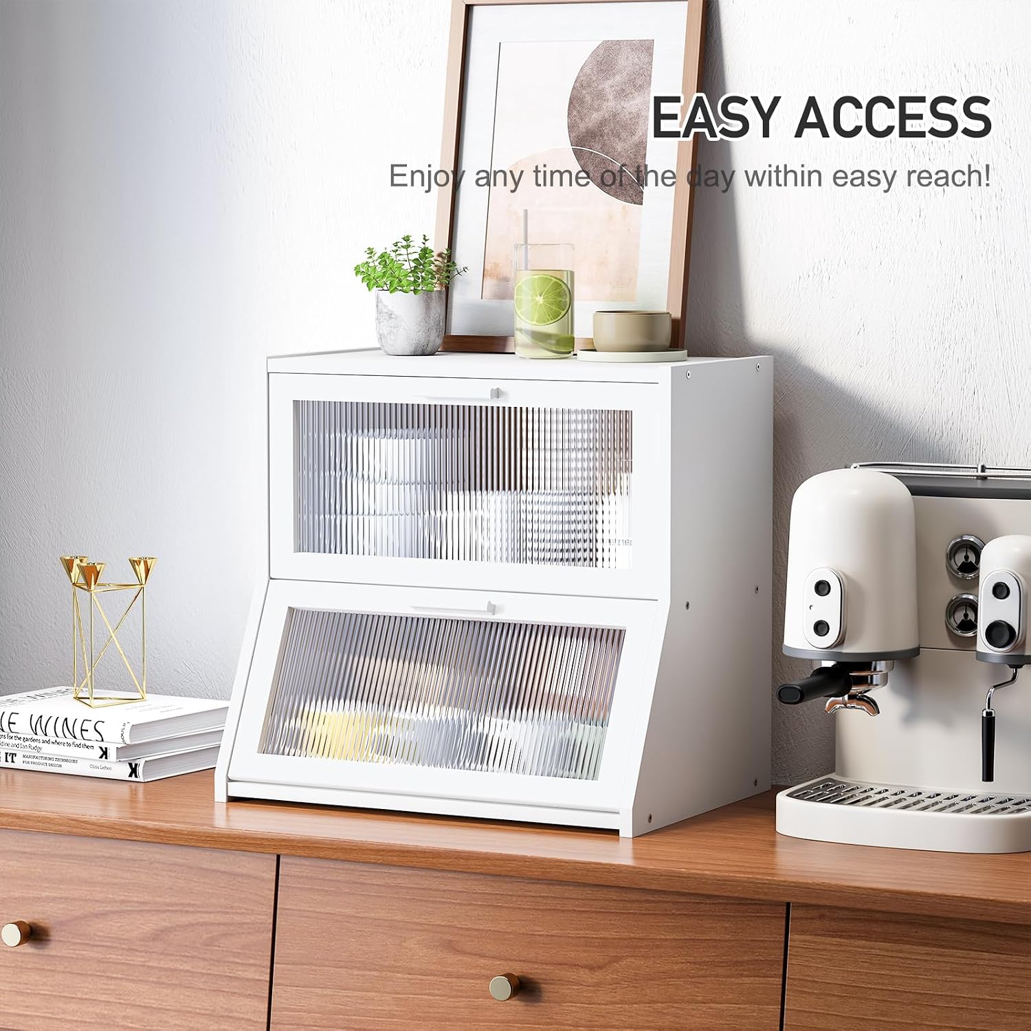 GHWIE Double Layer Bamboo Bread Box for Kitchen Counter,Large Capacity Bread Storage Bin,Bread Container with Acrylic